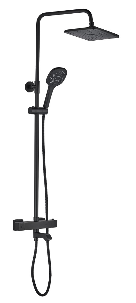 FS03B Душевая стойка со смесителем латунь, черный с терморегуляцией EvaGold