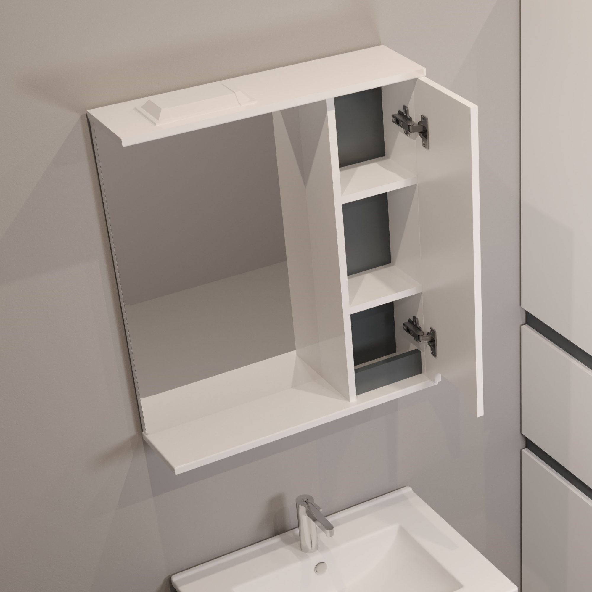 75 Зеркало-шкаф "Vesta 75" № 4 белый/графит Pur-клей