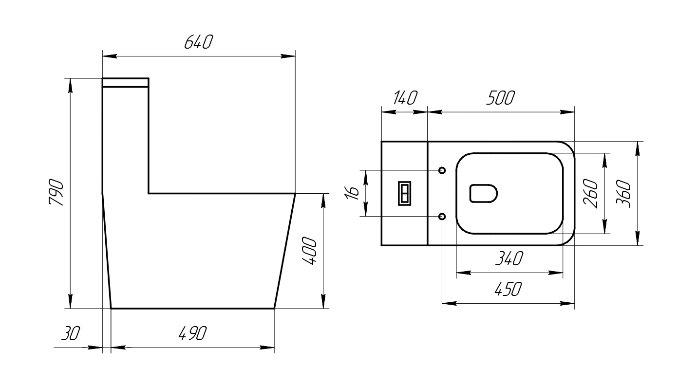 Унитаз-моноблок T1086 безободковый, сиденье тонкое ДП, арматура (с гофрой и подводкой)