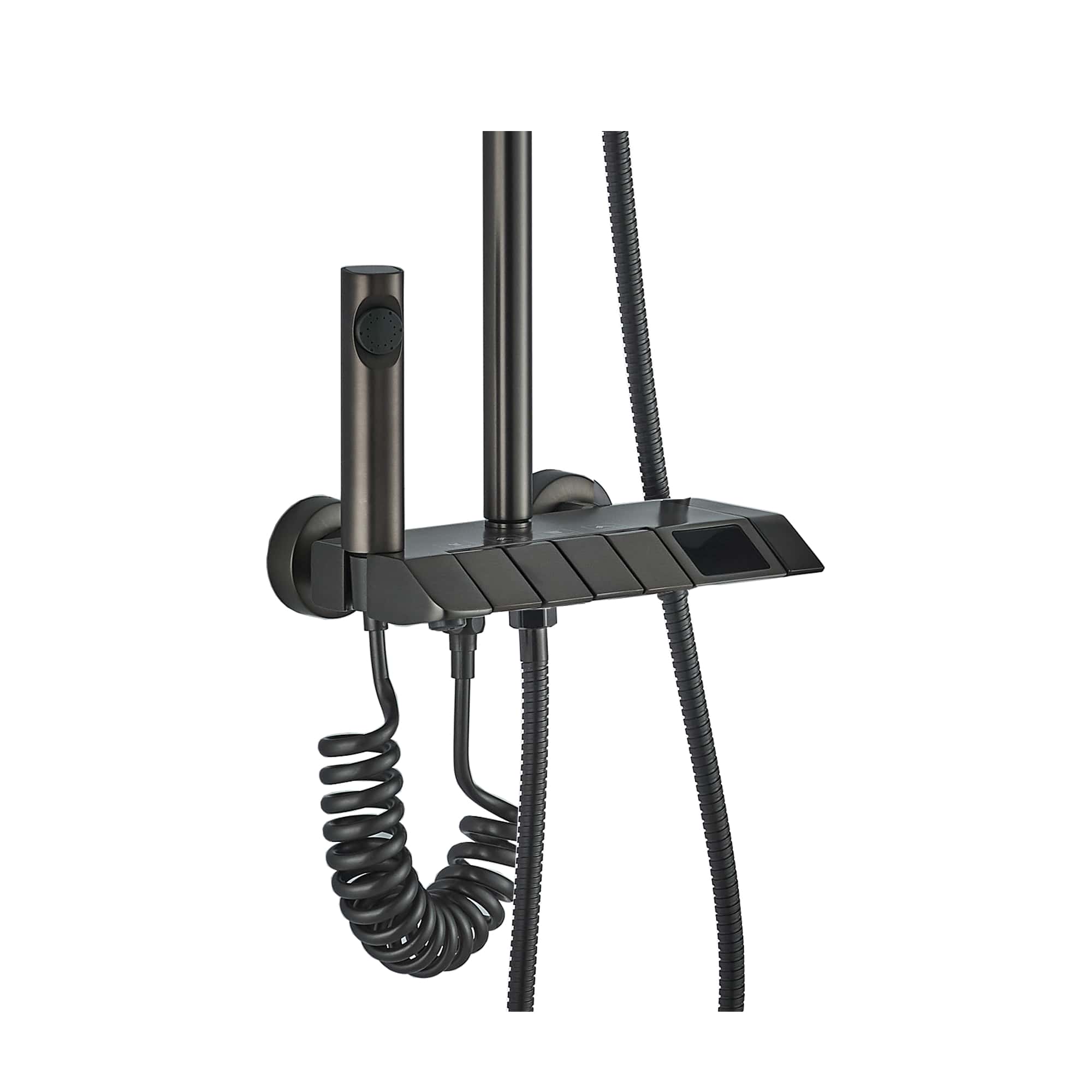 Amazonia FS11GR-PVD Душевая стойка со смесителем, гигиеническим душем, латунь, оружейная сталь EvaGold