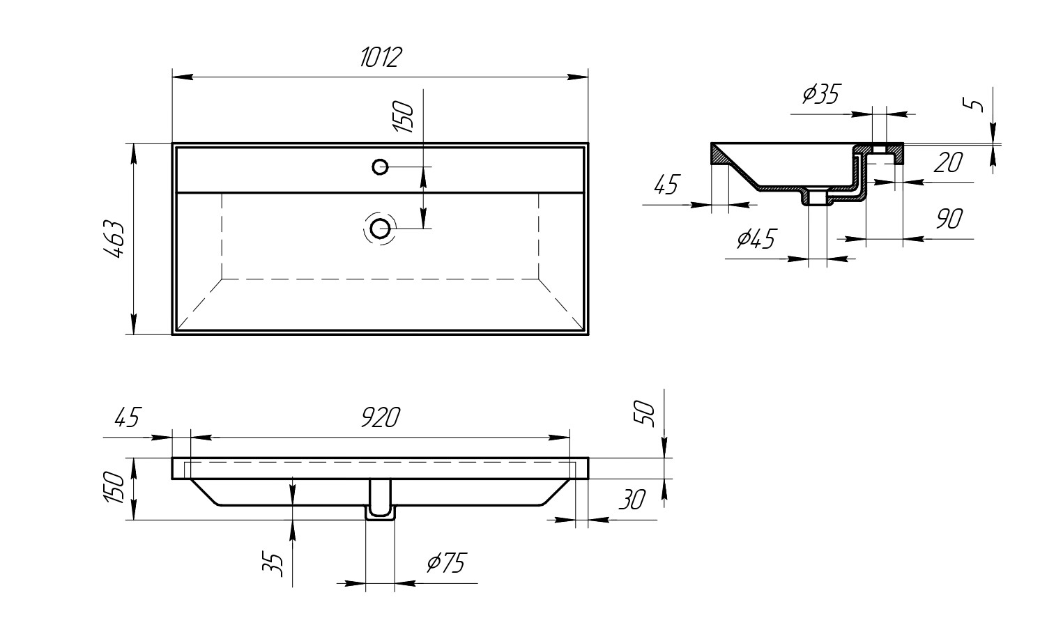 100 Умывальник Line 1000