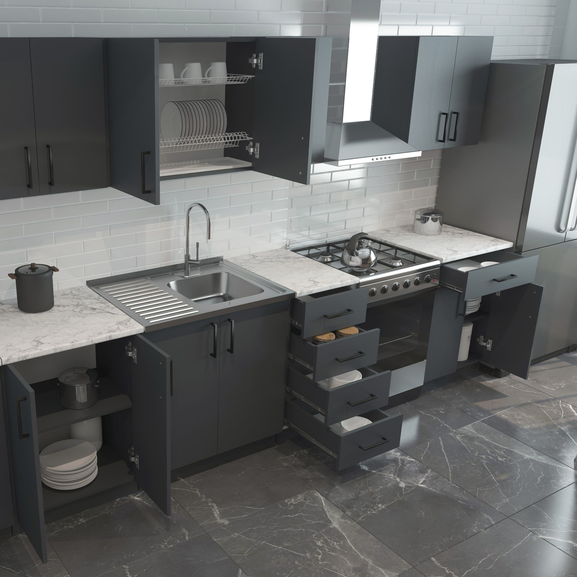 400 Шкаф навесной для посуды с полкой - Графит