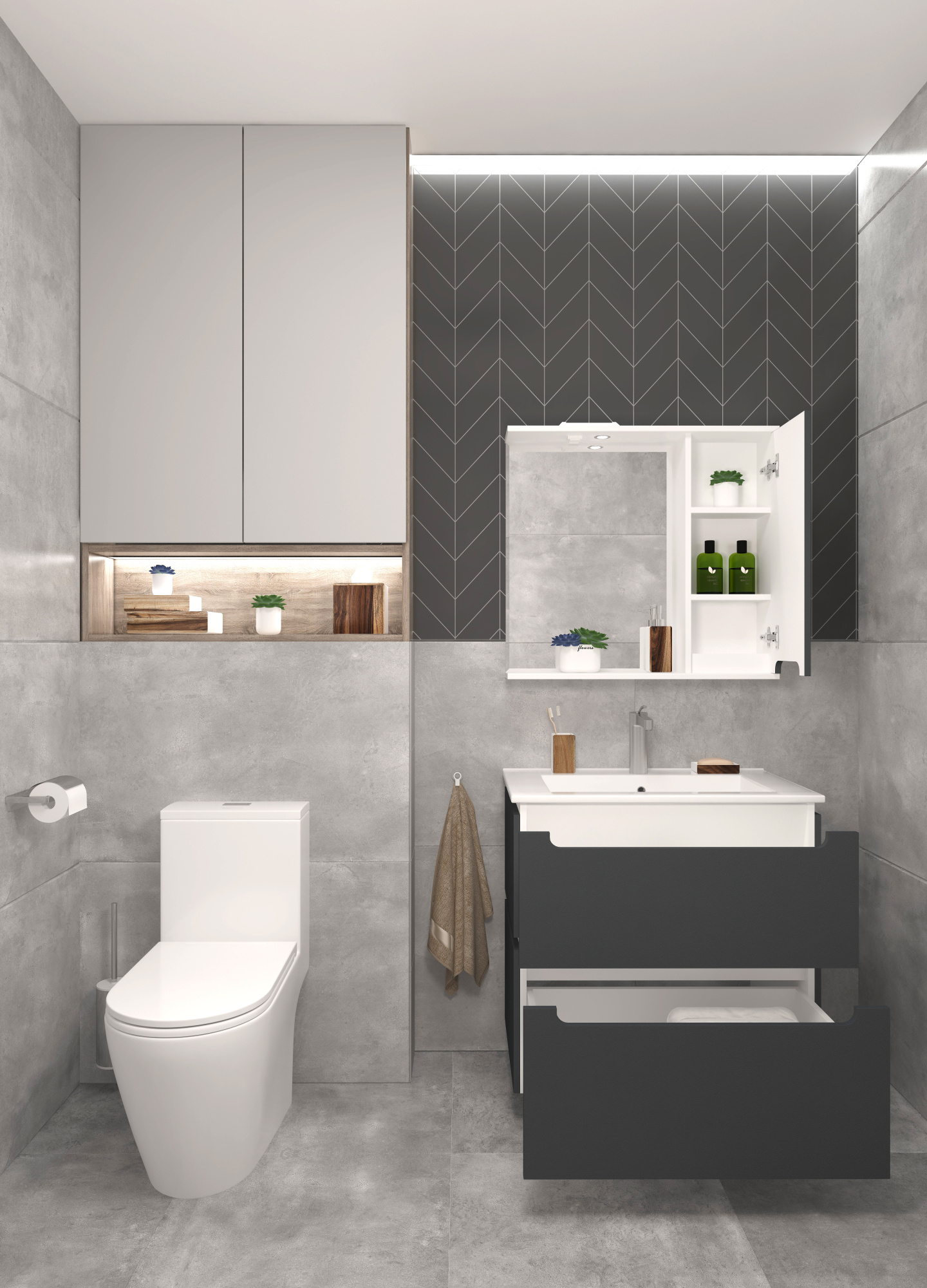 75 Зеркало-шкаф "Vesta 75" графит Pur-клей