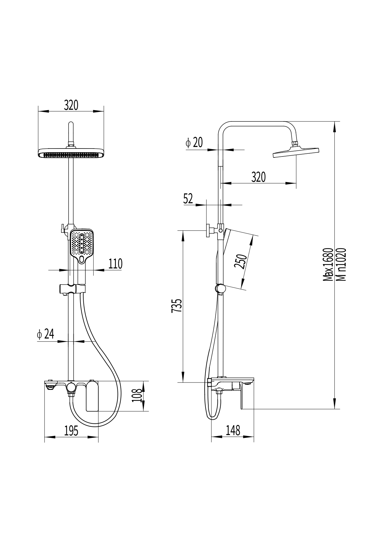 Vesta FS12GR-PVD Душевая стойка (150 см) со смесителем, латунь, оружейная сталь EvaGold