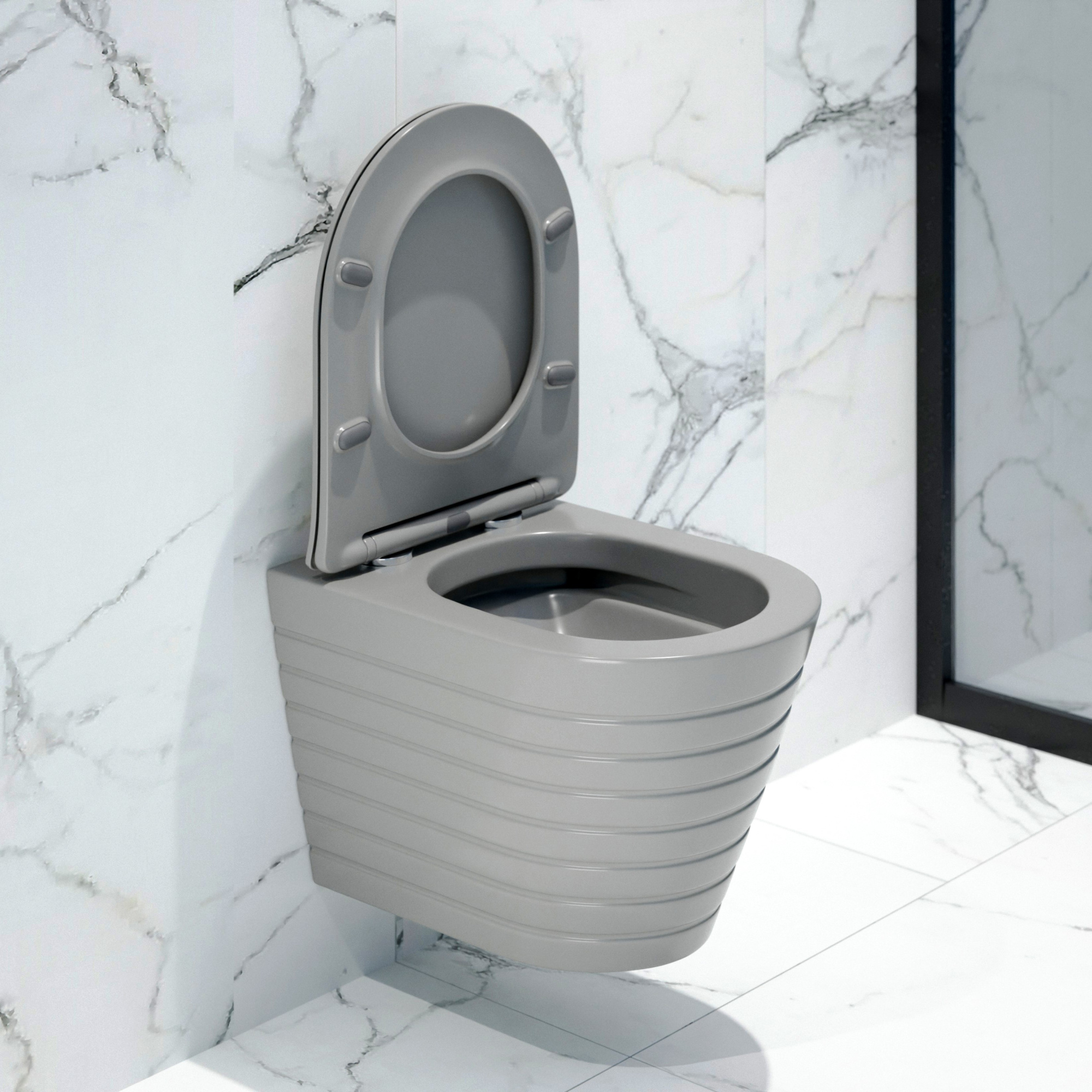 Унитаз подвесной K703GM серый матовый безободковый, сиденье тонкое ДП, крепления