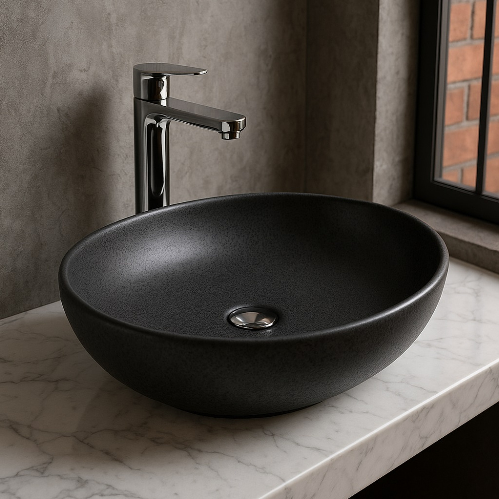 Умывальник накладной A433-CBK-PDM черная текстура овальный без перелива (510*390*145)