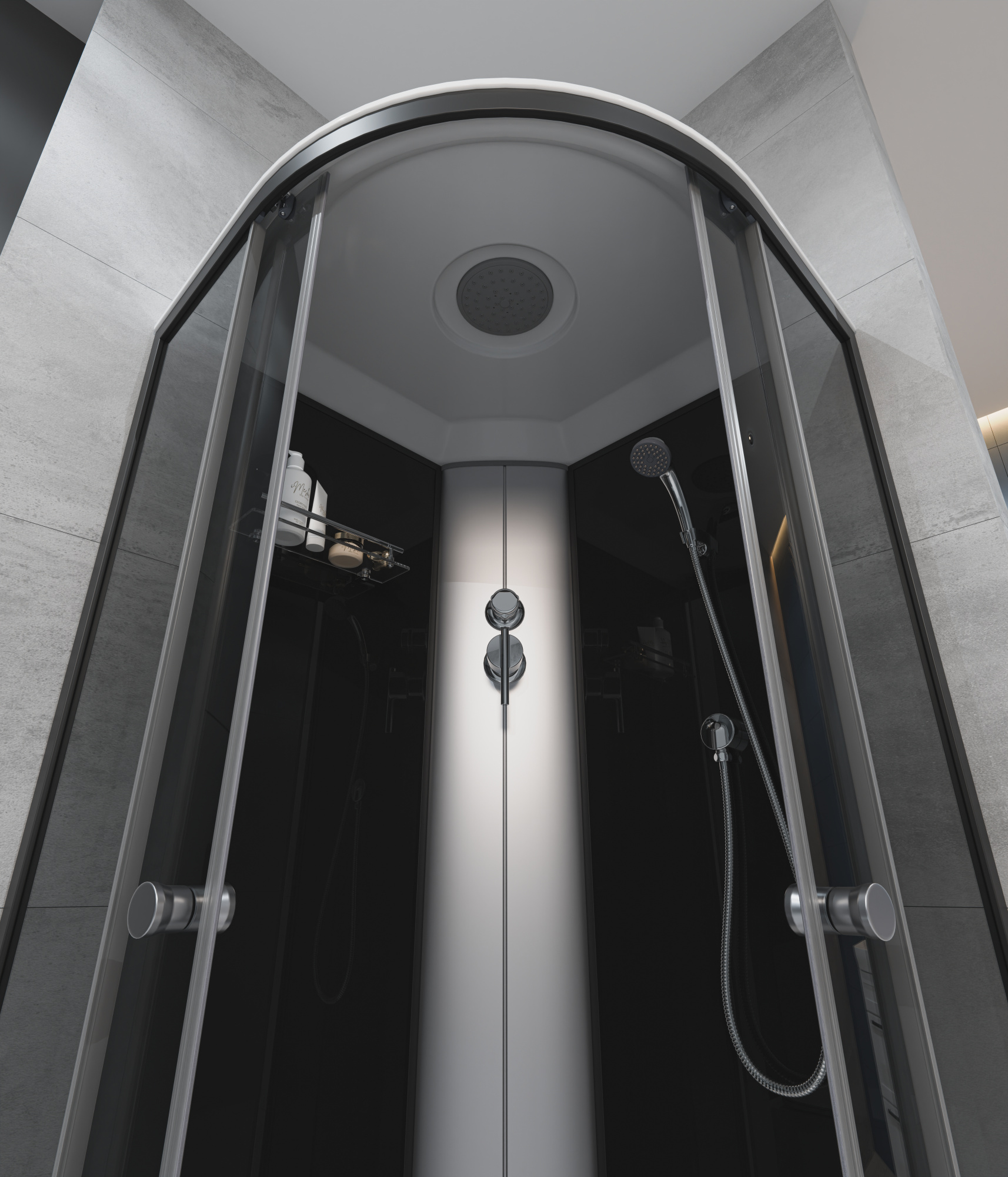 ДК EvaGold полукруг T901BB (90*90, низ.под., тонир. стек., черн. стен., черн. матовый проф. 3к.)