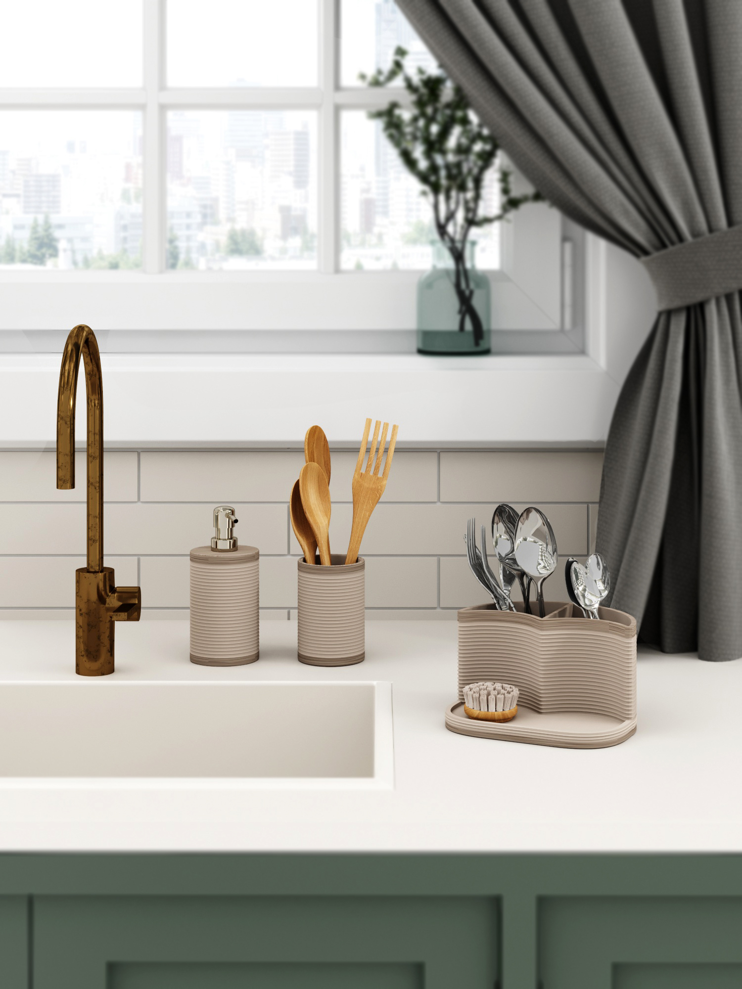 Набор аксессуаров для ванной комнаты, бежевый, полирезин, 23-6106