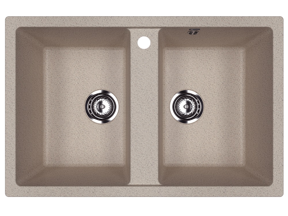 Мойка композит.Ulgran U-608 ПРЯМОУГОЛЬНАЯ двойная 302 песочный 770*500*210  с сифоном