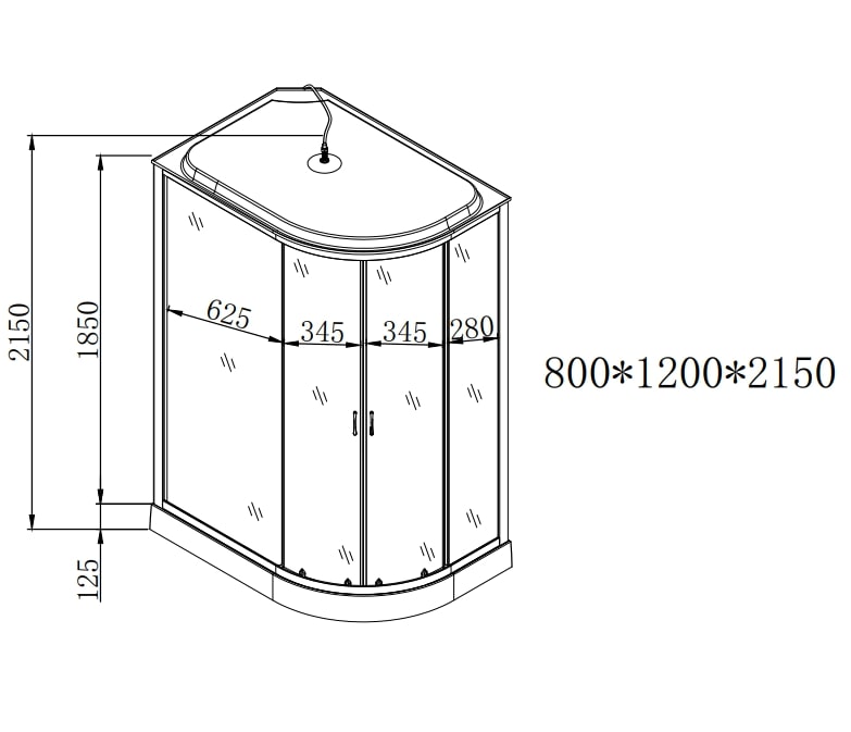 ДК EvaGold прямоугольная левая F121WS-L (80*120 низ. под., рифл. стек., белая стен., хром матовый проф. 3к)