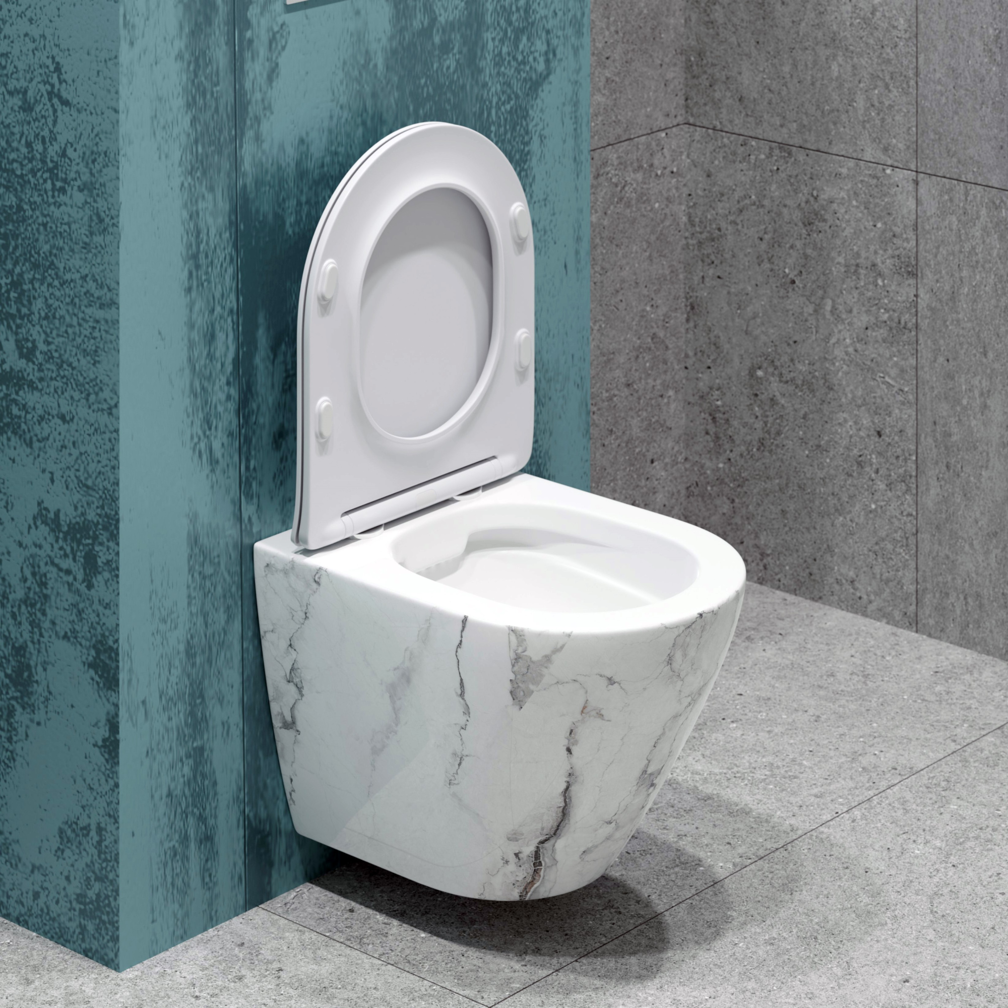 Унитаз подвесной K505MD белый мрамор безободковый, сиденье тонкое ДП, крепления