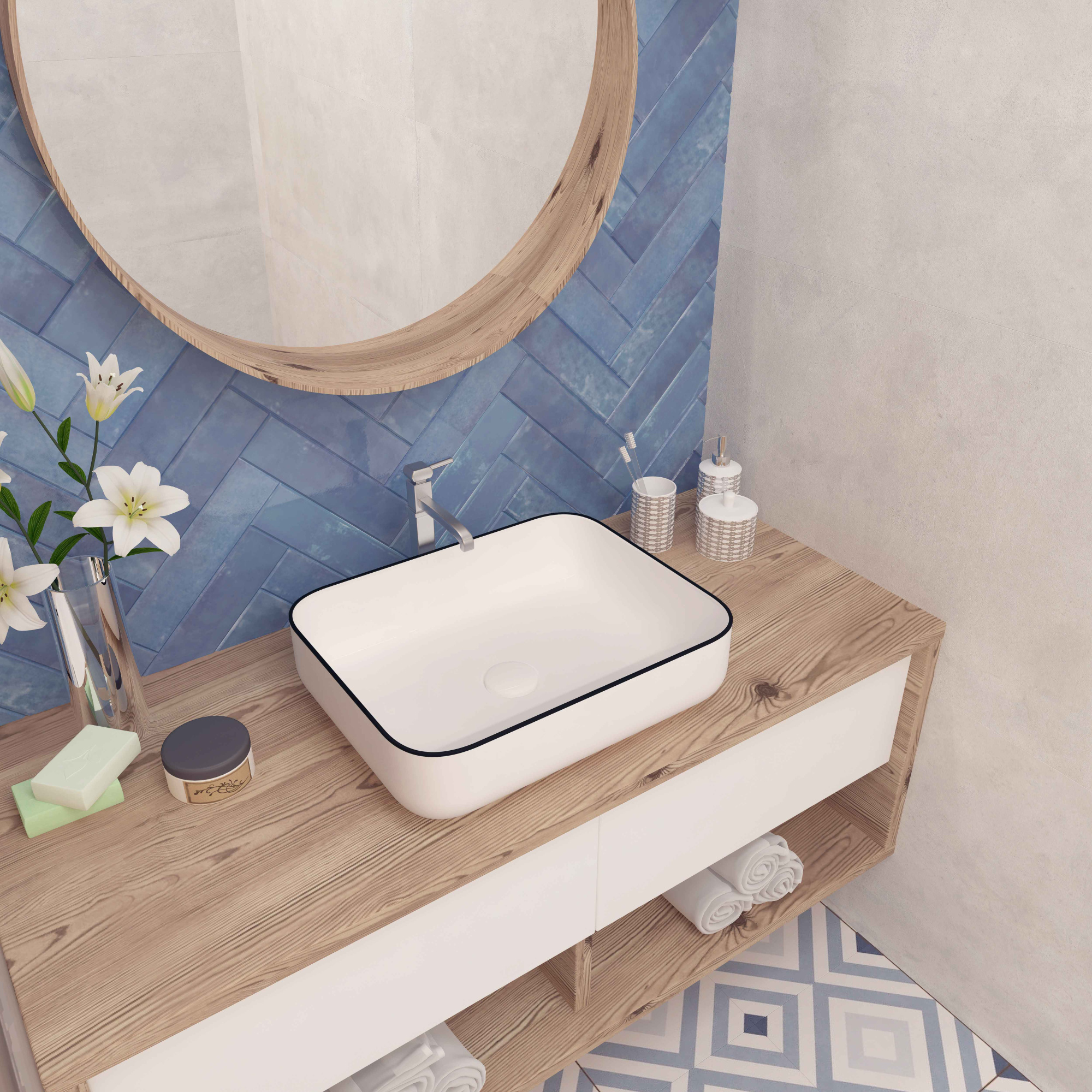 Умывальник накладной A422CBLG прямоугольный без перелива (500*400*135 мм)