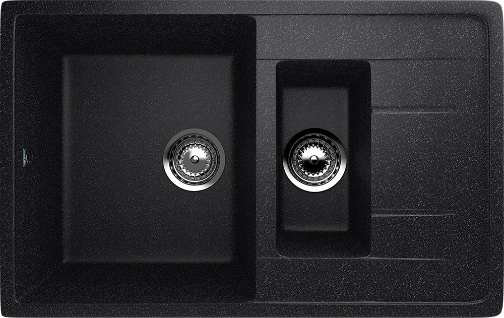 Мойка композит.Ulgran U-205 ПРЯМОУГОЛЬНАЯ 1,5-чаша 308 черный 770*500*215  с сифоном