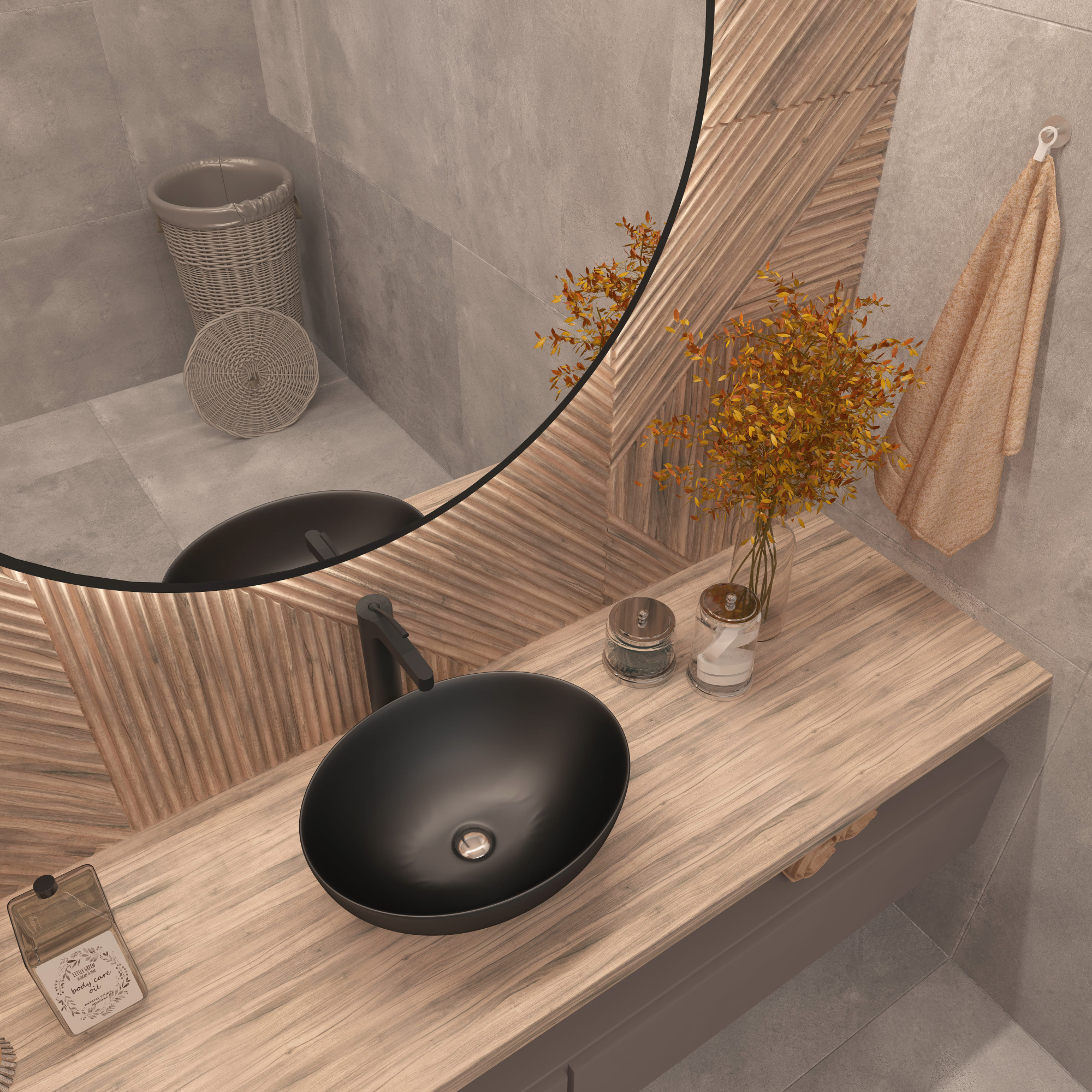 Умывальник накладной A433BM черный матовый овальный без перелива (515*390*145 мм)