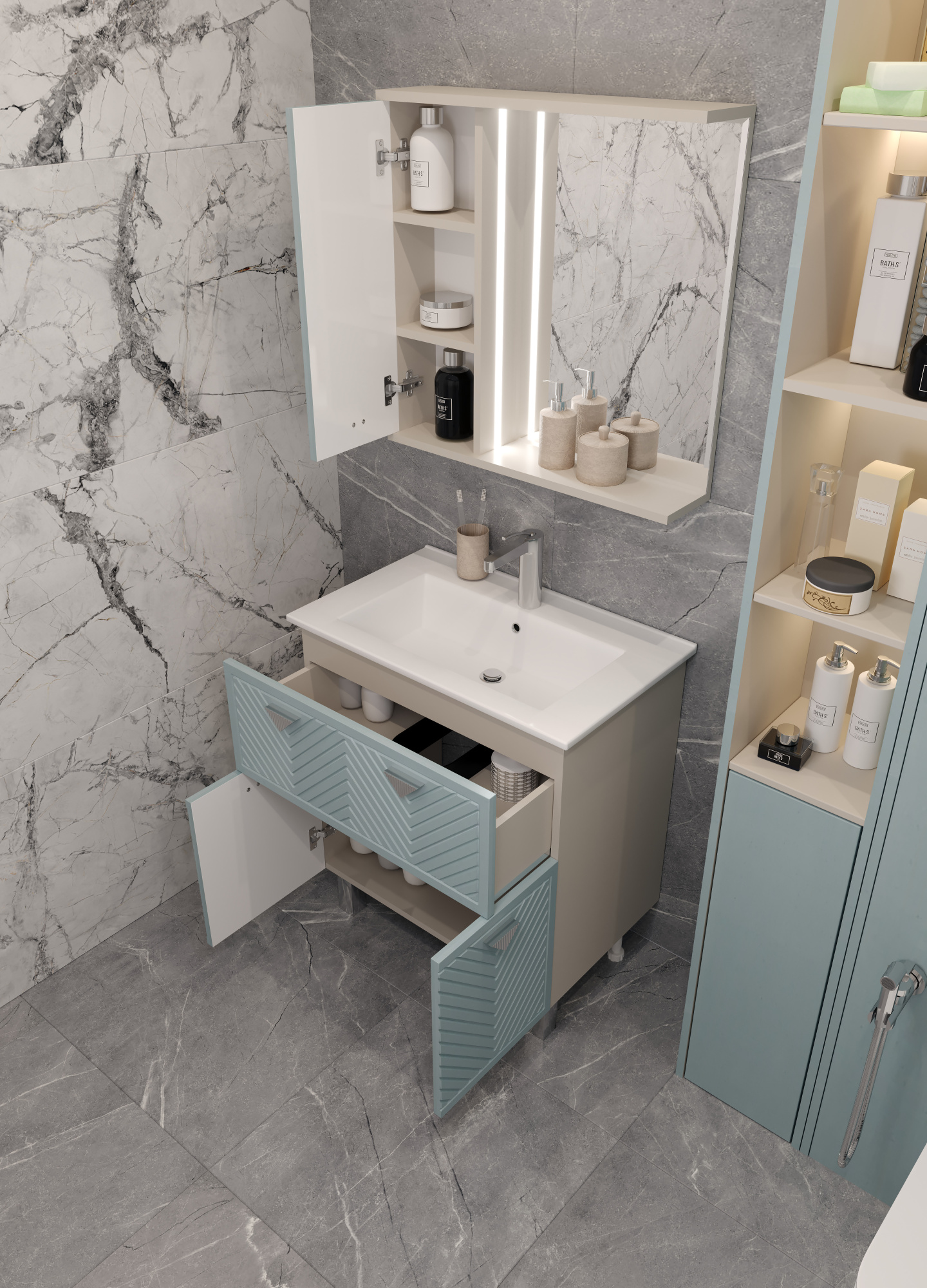 75 Зеркало-шкаф "Sky 75" №2 (индиго/кашемир)