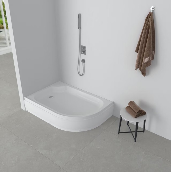 EG230023 Поддон акриловый 120х80х25 левый полукруглый (с сифоном)