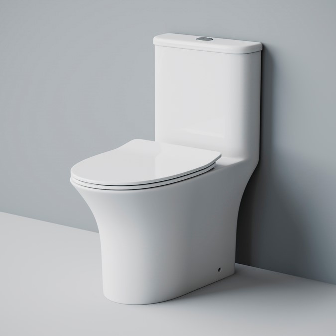 Унитаз-моноблок SM9614 безободковый, сиденье тонкое ДП, арматура (с гофрой и подводкой)