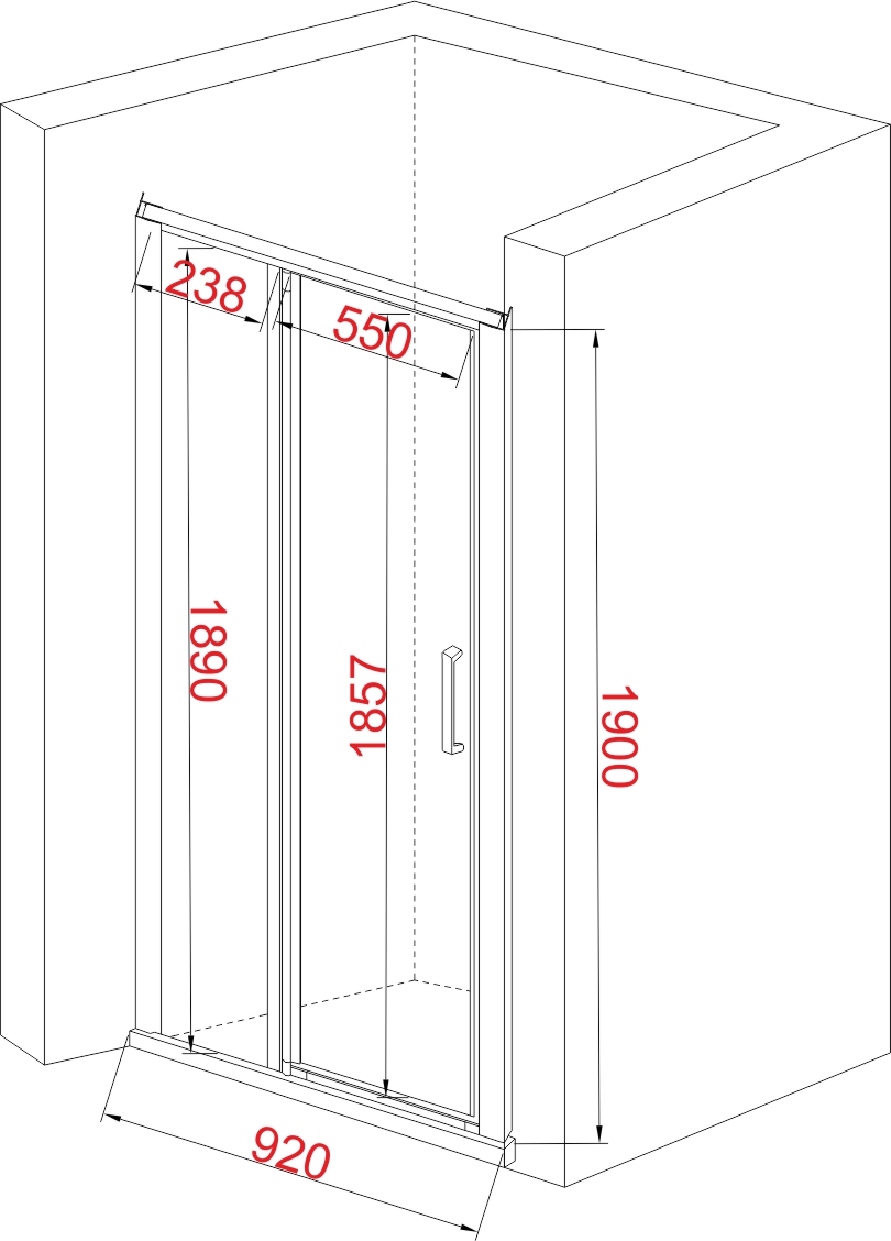 JY126 Душевое ограждение (в дверной проем)  92х190, прозрачное стекло