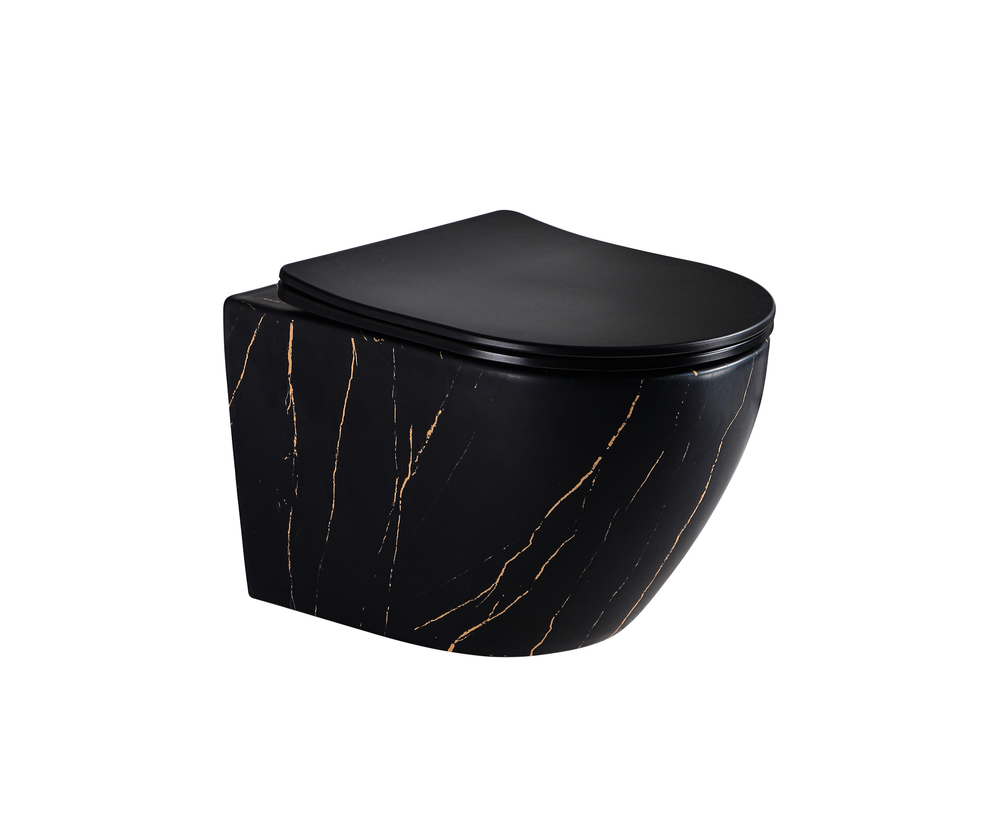 EG505Black-G Подвесной унитаз EvaGold мрамор черное золото, безободковый, сид. черн. мат. тонкое ДП
