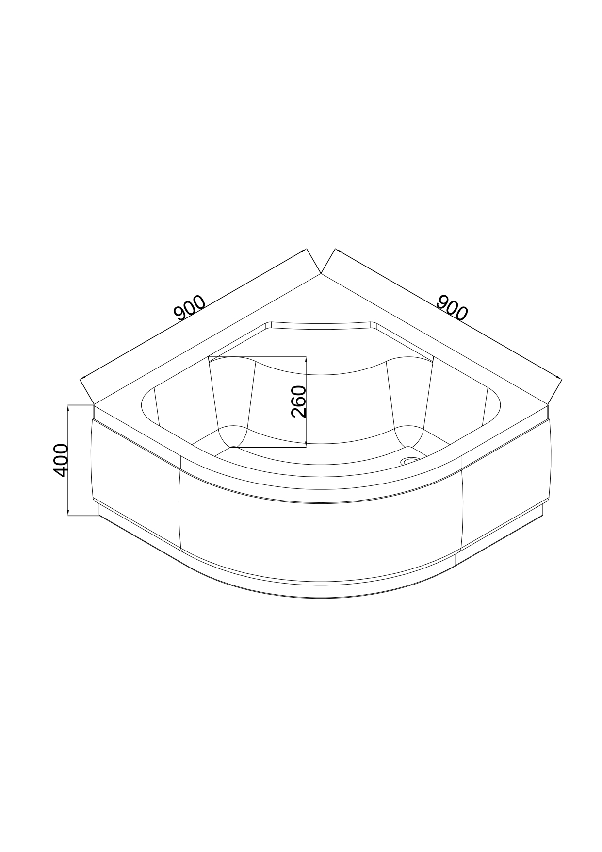 EG230021 Поддон акриловый 90х90х40 полукруглый (с сифоном)