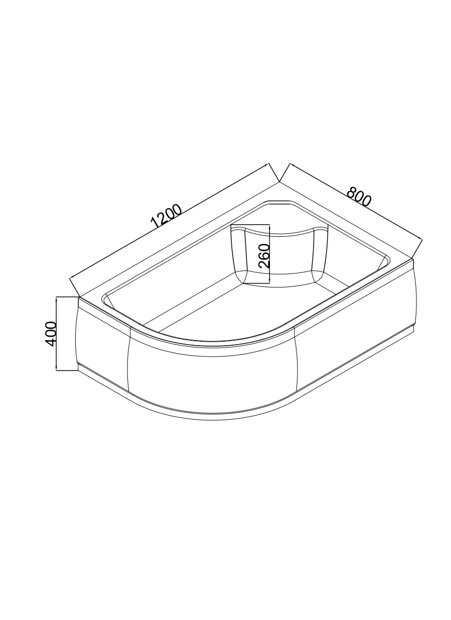 EG230019 Поддон акриловый 120х80х40 правый полукруглый (с сифоном)