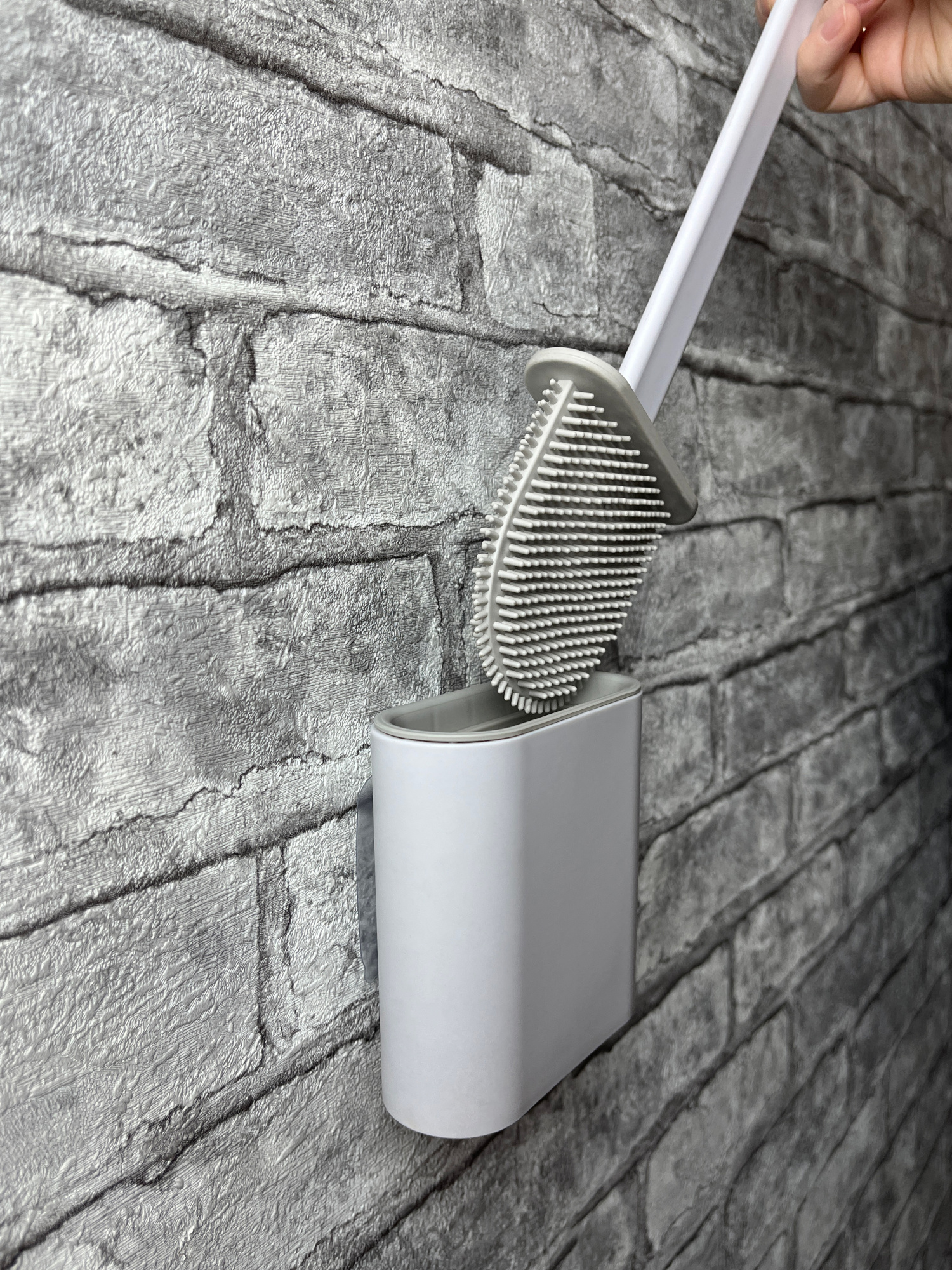 Ершик для унитаза силиконовый подвесной без сверления, серый "Kleber Lite"
