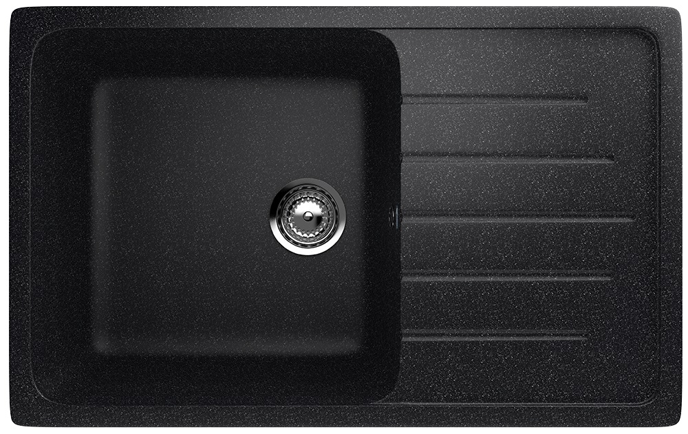 Мойка композит.Ulgran U-400 ПРЯМОУГОЛЬНАЯ 308 черный 750*500*220  с сифоном