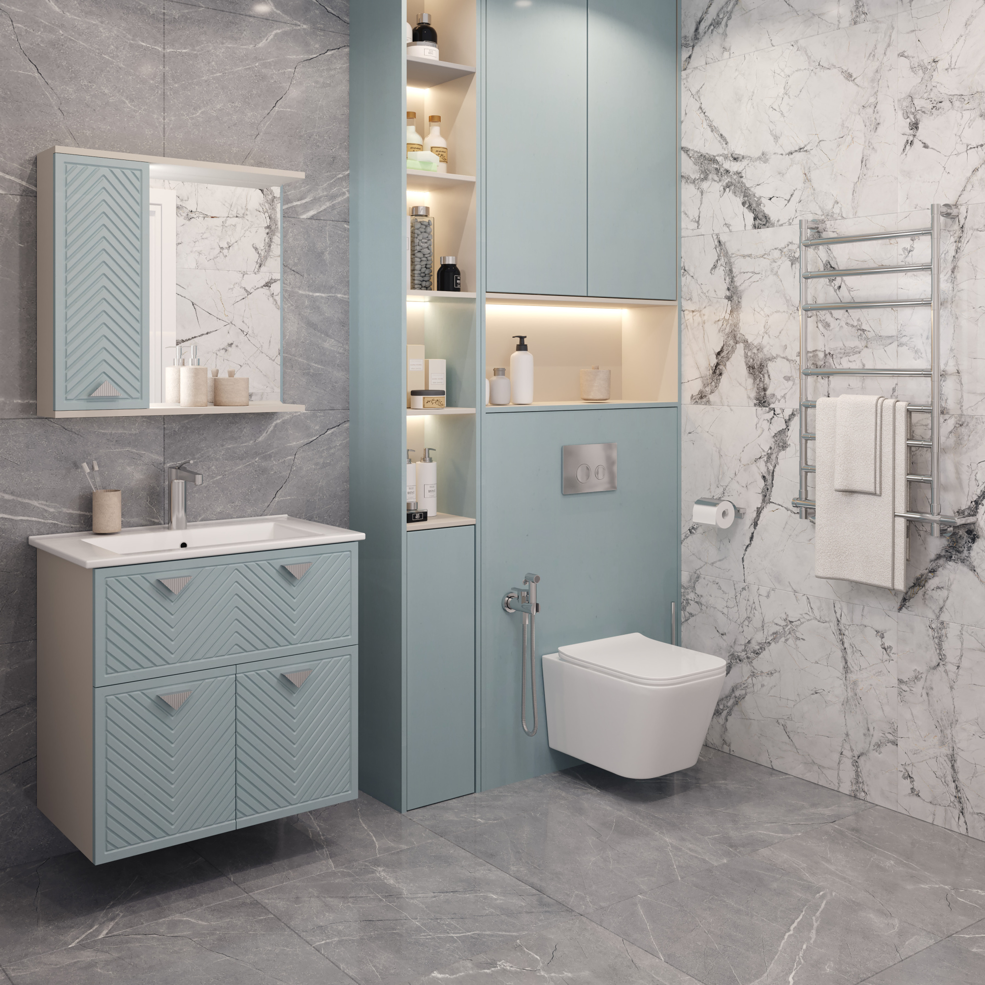 75 Зеркало-шкаф "Sky 75" №2 (индиго/кашемир)