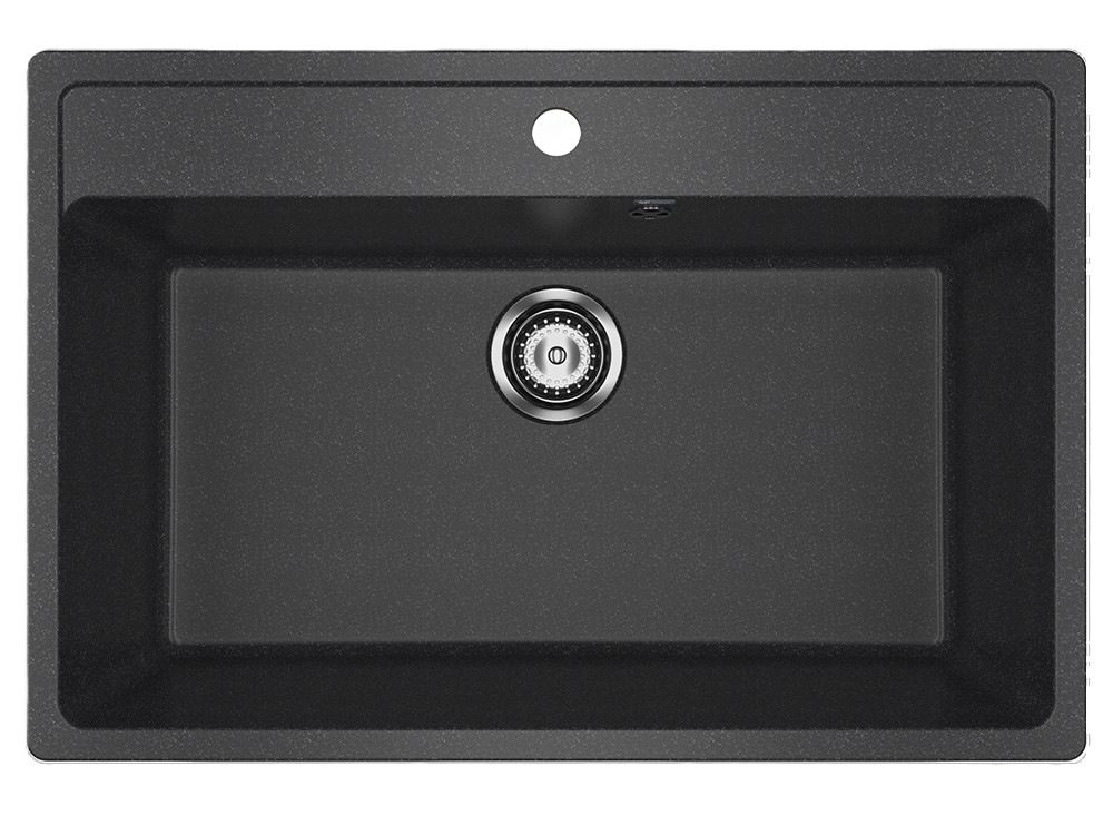 Мойка композит.Ulgran U-600 ПРЯМОУГОЛЬНАЯ 308 черный 760*510*220  с сифоном