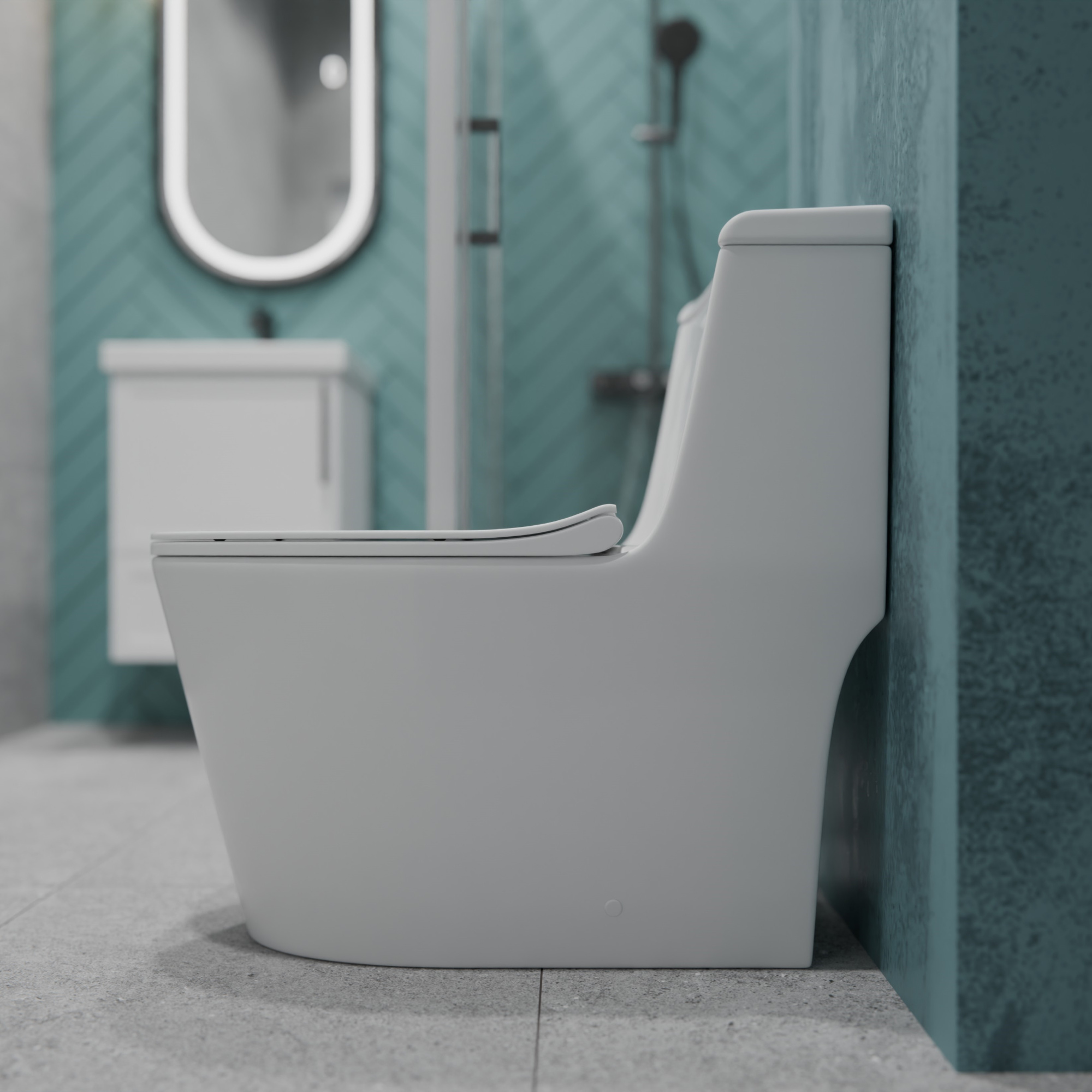 Унитаз-моноблок T1087 безободковый круговой смыв, сиденье тонкое ДП, арматура (с гофрой и подводкой)