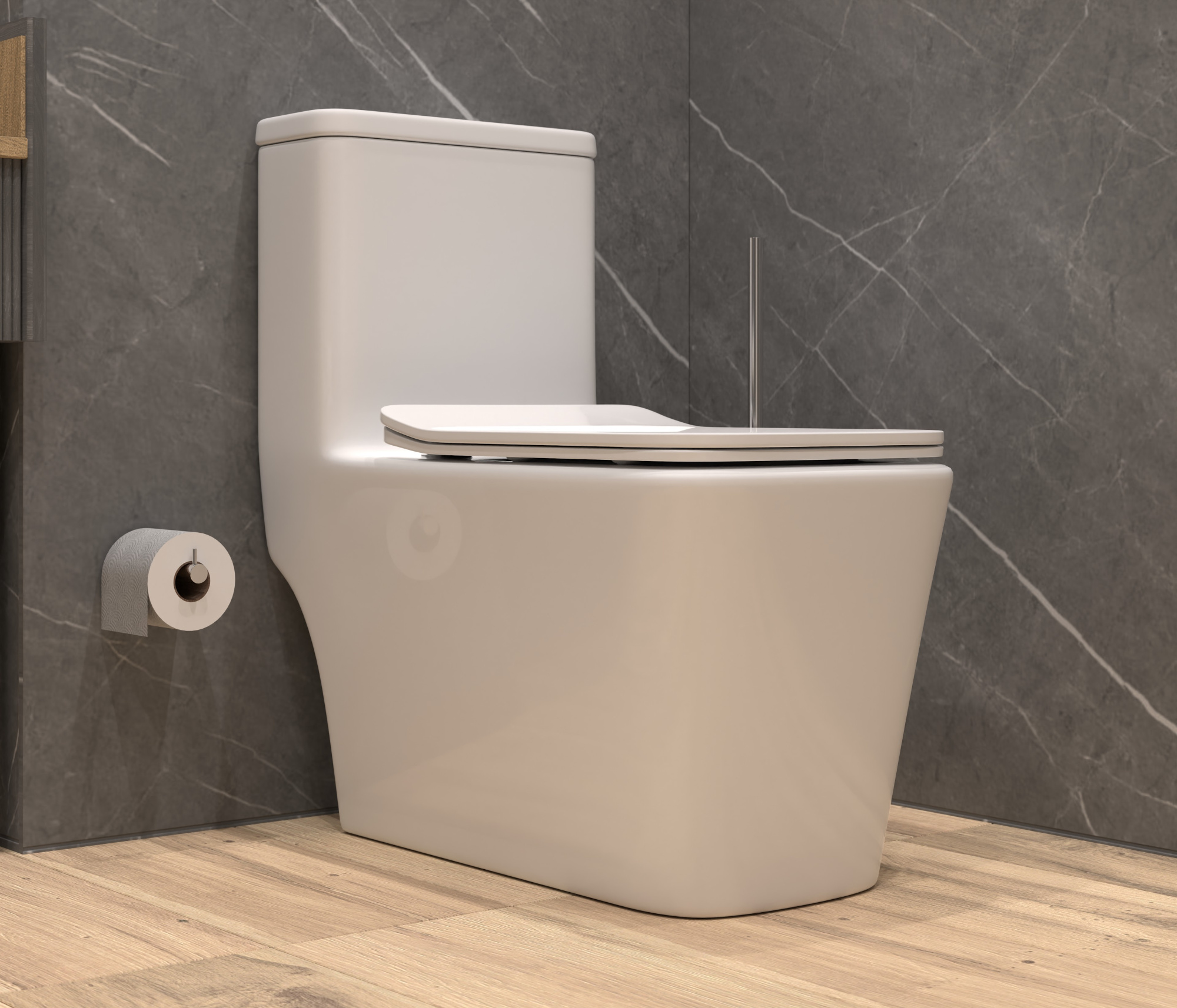 Унитаз-моноблок SM9616 безободковый, сиденье тонкое ДП, арматура (с гофрой и подводкой)