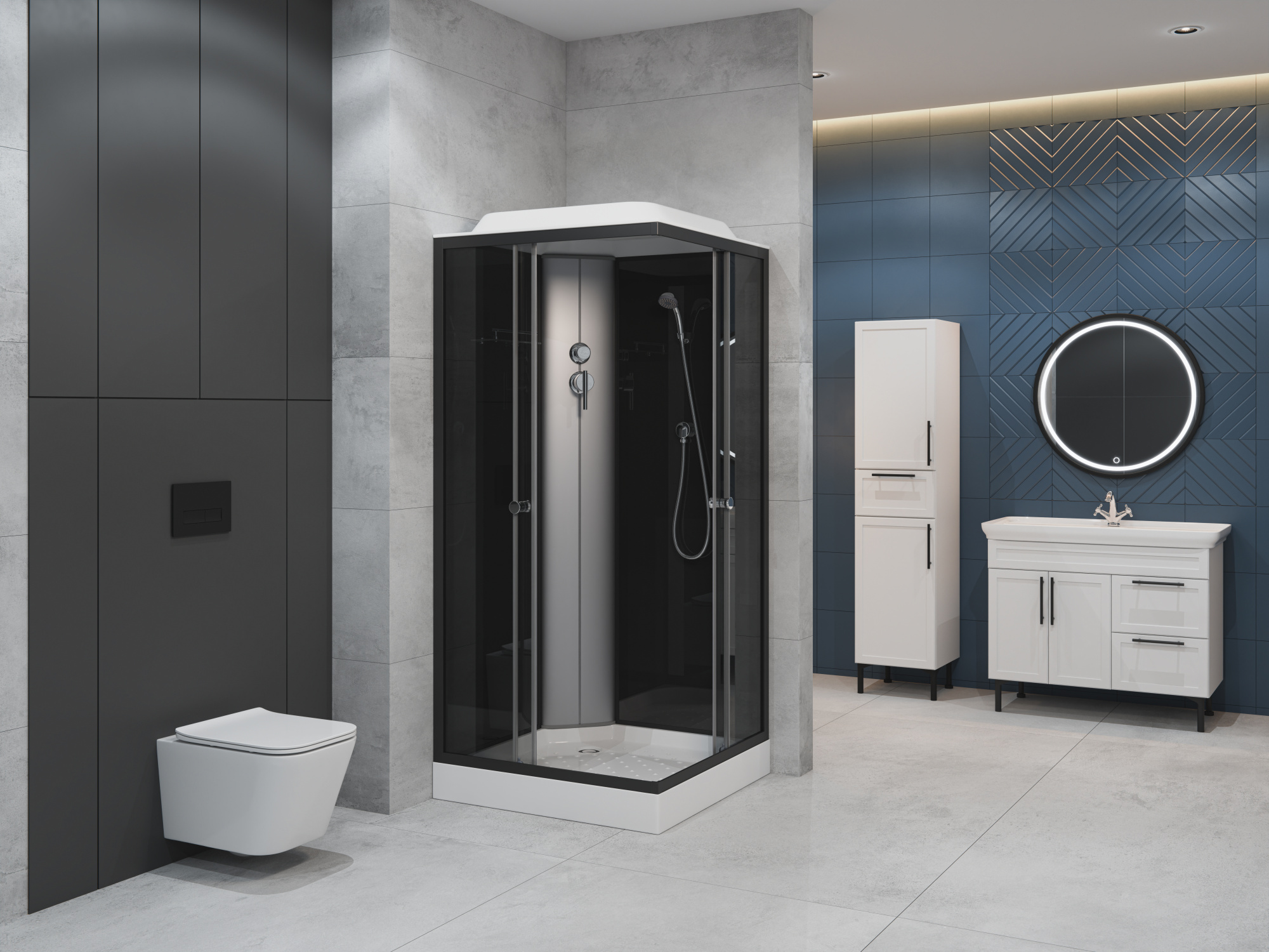 ДК EvaGold квадрат T901BB-Q (90*90, низ.под., тонир. стек., черн. стен., черный матовый проф. 4к.)