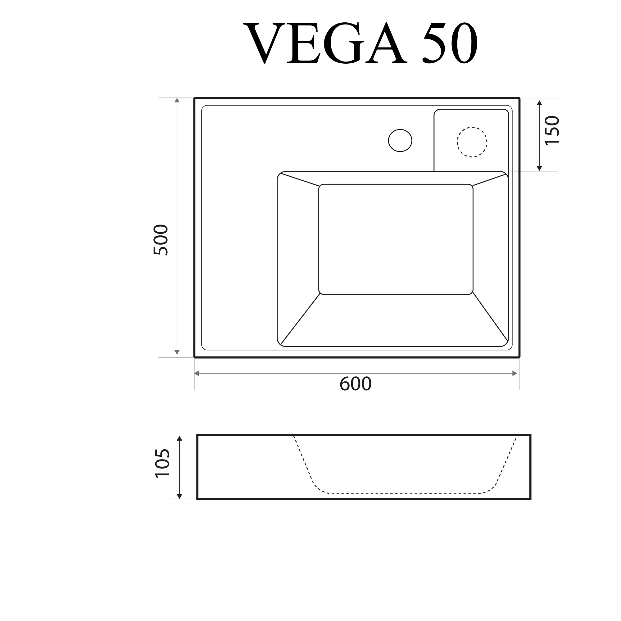 Раковина Vega 50  на стир. машину узкая 600*500*100 (кронштейн, крепление для умывальника)
