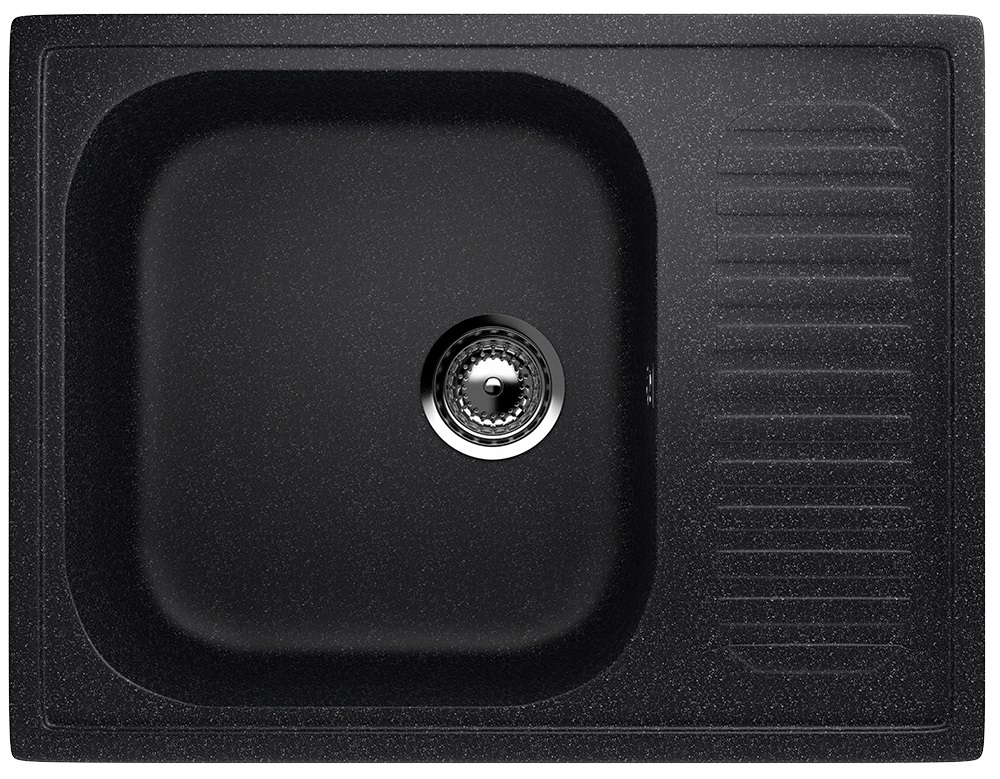 Мойка композит.Ulgran U-202 ПРЯМОУГОЛЬНАЯ 308 черный 640*490*210  с сифоном