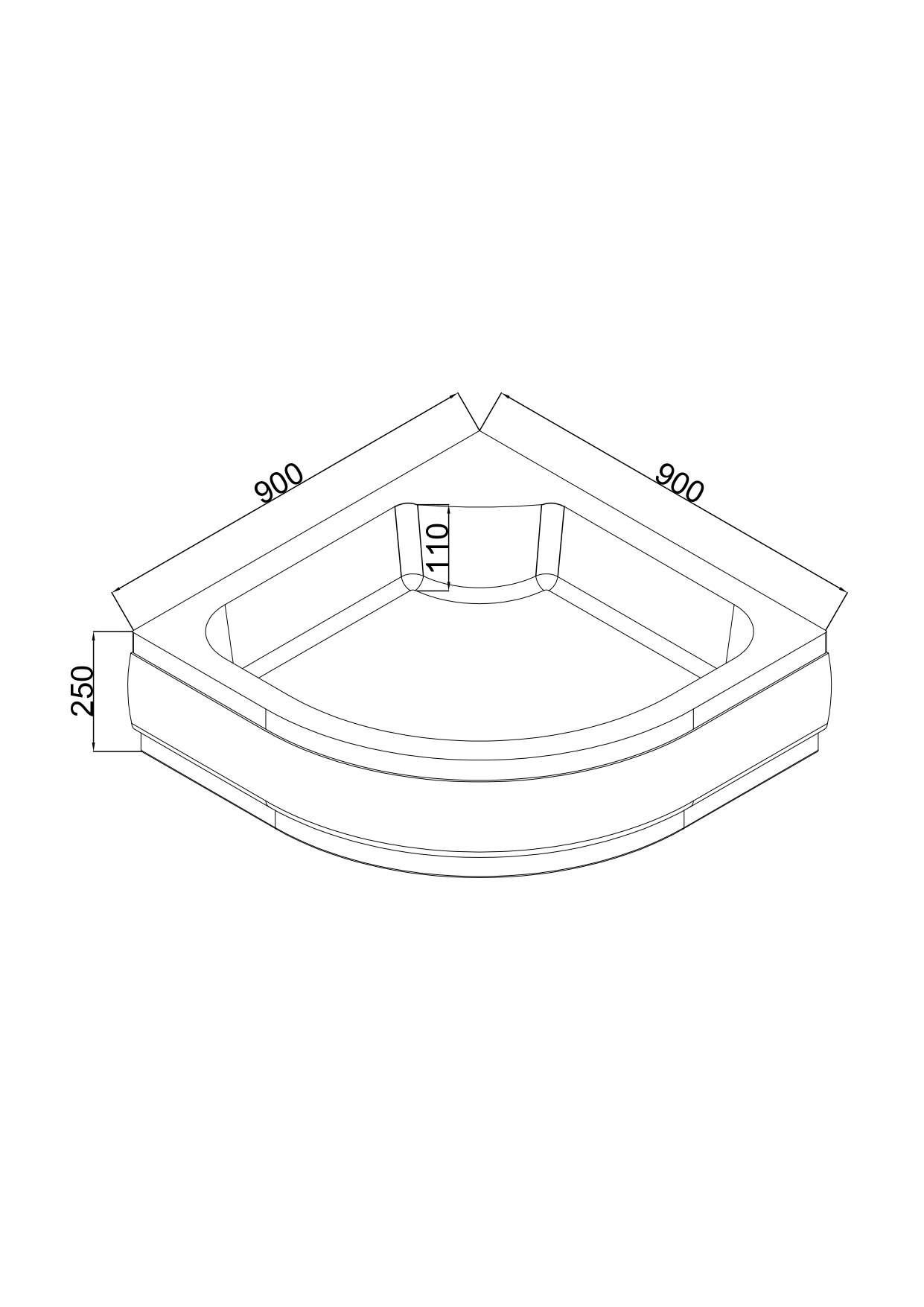 EG230026 Поддон акриловый 90х90х25 полукруглый (с сифоном)