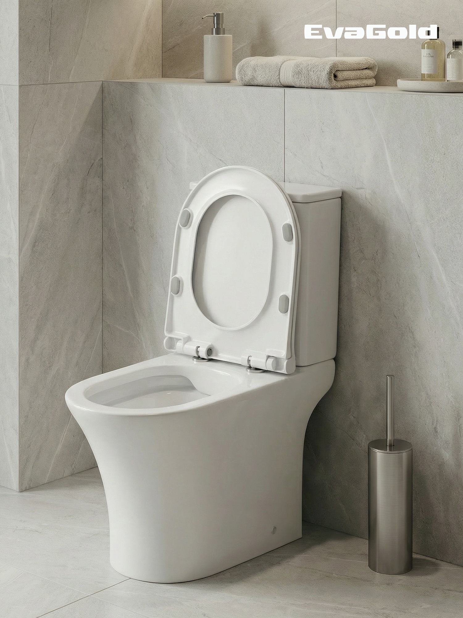 Унитаз-компакт EG313 безободковый, сиденье тонкое ДП, крепления, арматура, горизонтальный выпуск