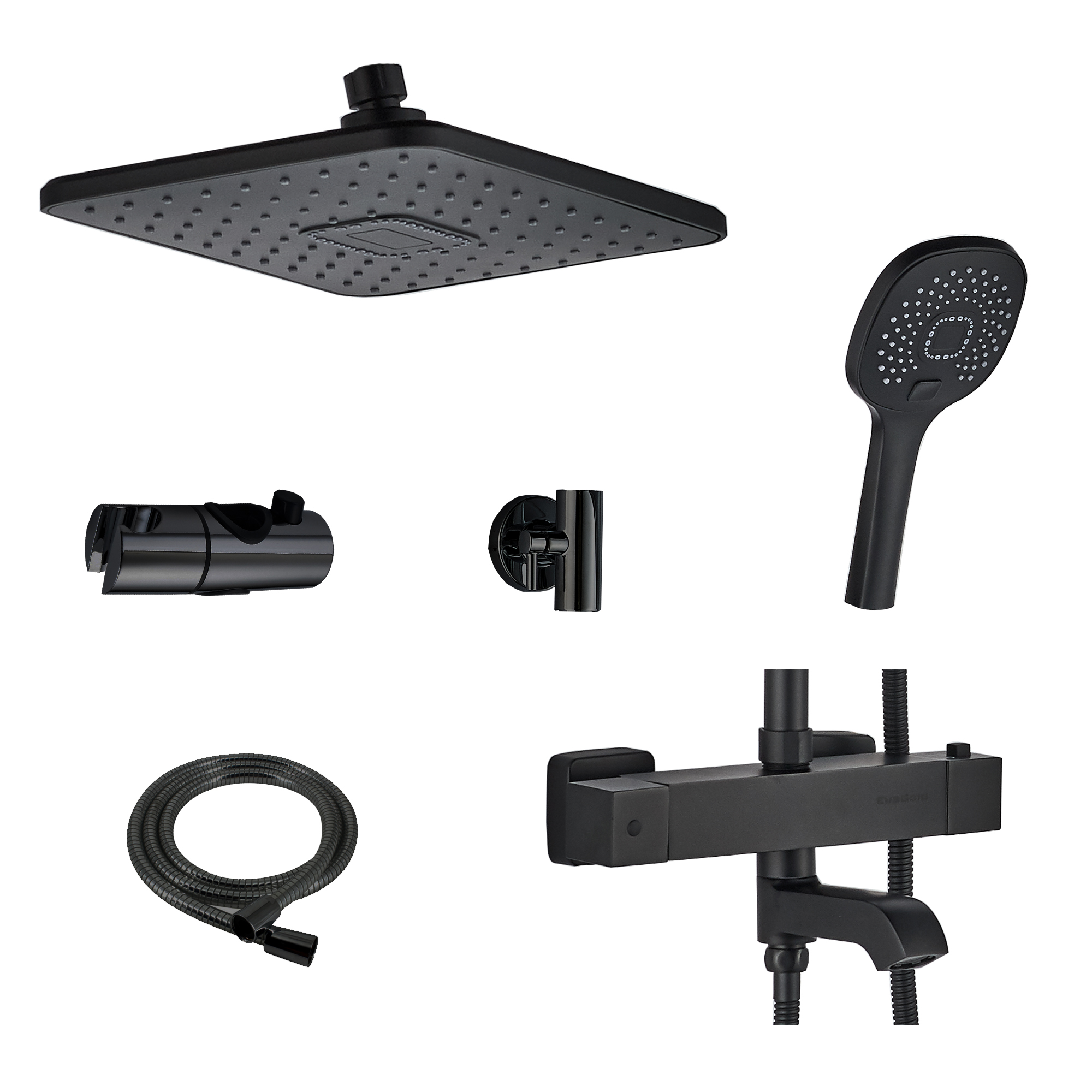 FS03B Душевая стойка со смесителем латунь, черный с терморегуляцией EvaGold