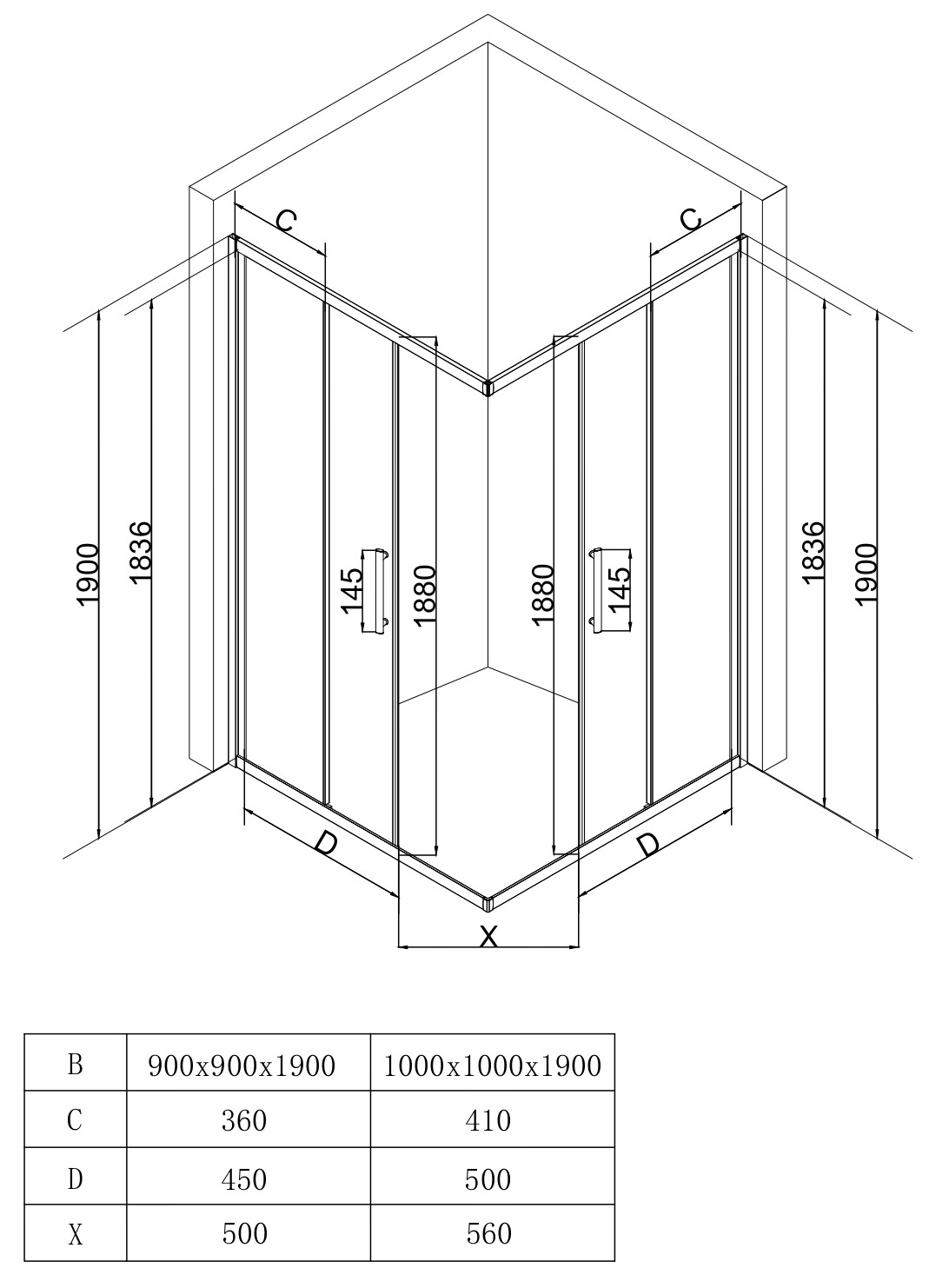 EG3G Душевое ограждение квадрат EvaGold 90х90, профиль оружейная сталь, прозрачное стекло