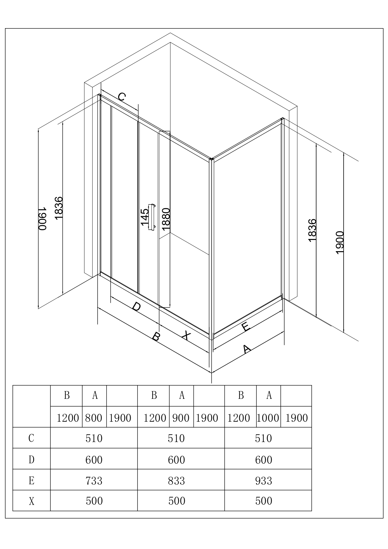 EG2C Душевое ограждение прямоугольное EvaGold 120х100, профиль хром, прозрачное стекло