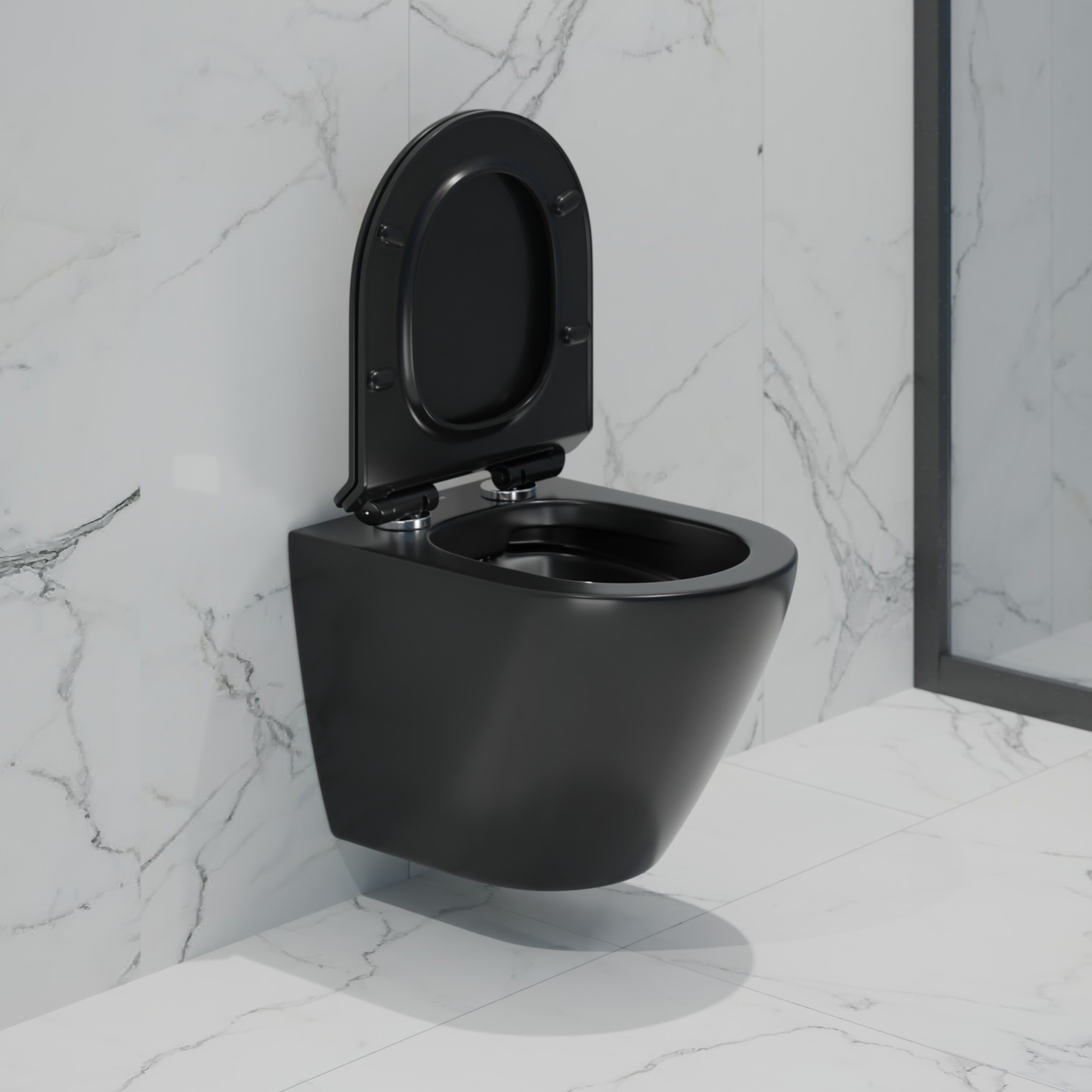 Унитаз подвесной K505BM черный матовый безободковый, сиденье тонкое ДП, крепления