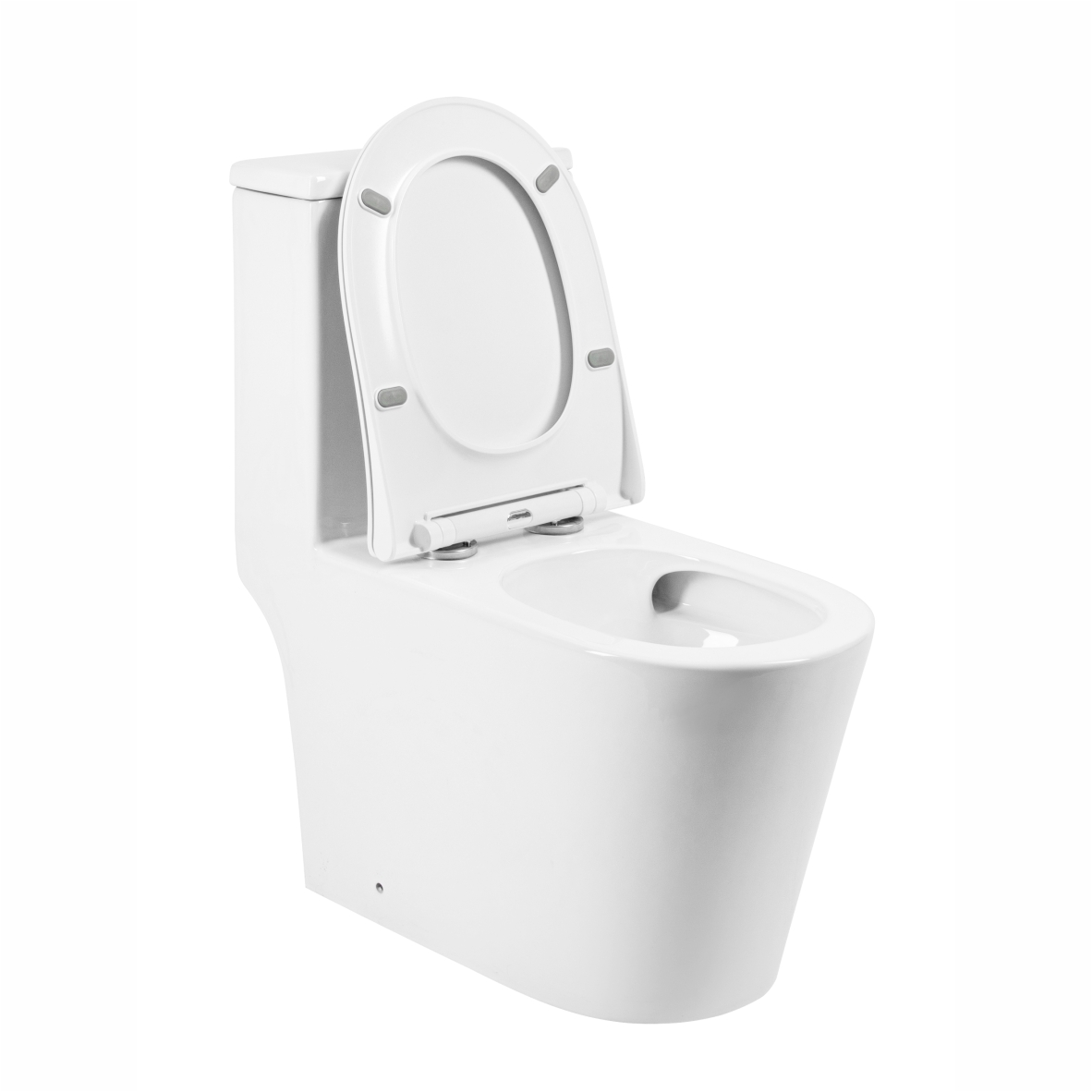 Унитаз-моноблок T1084 безободковый круговой смыв, сиденье тонкое ДП, арматура (с гофрой и подводкой)