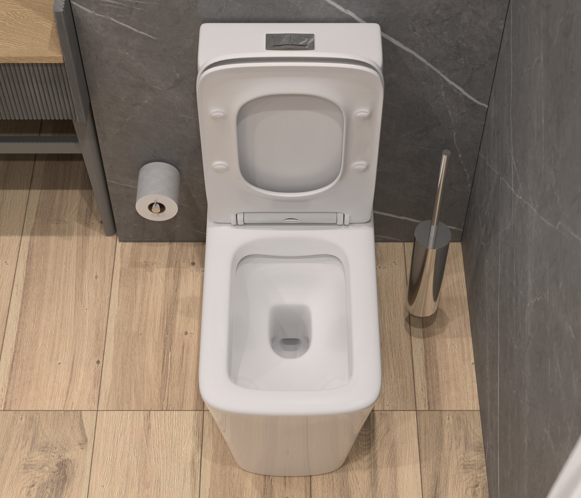 Унитаз-моноблок SM9616 безободковый, сиденье тонкое ДП, арматура (с гофрой и подводкой)