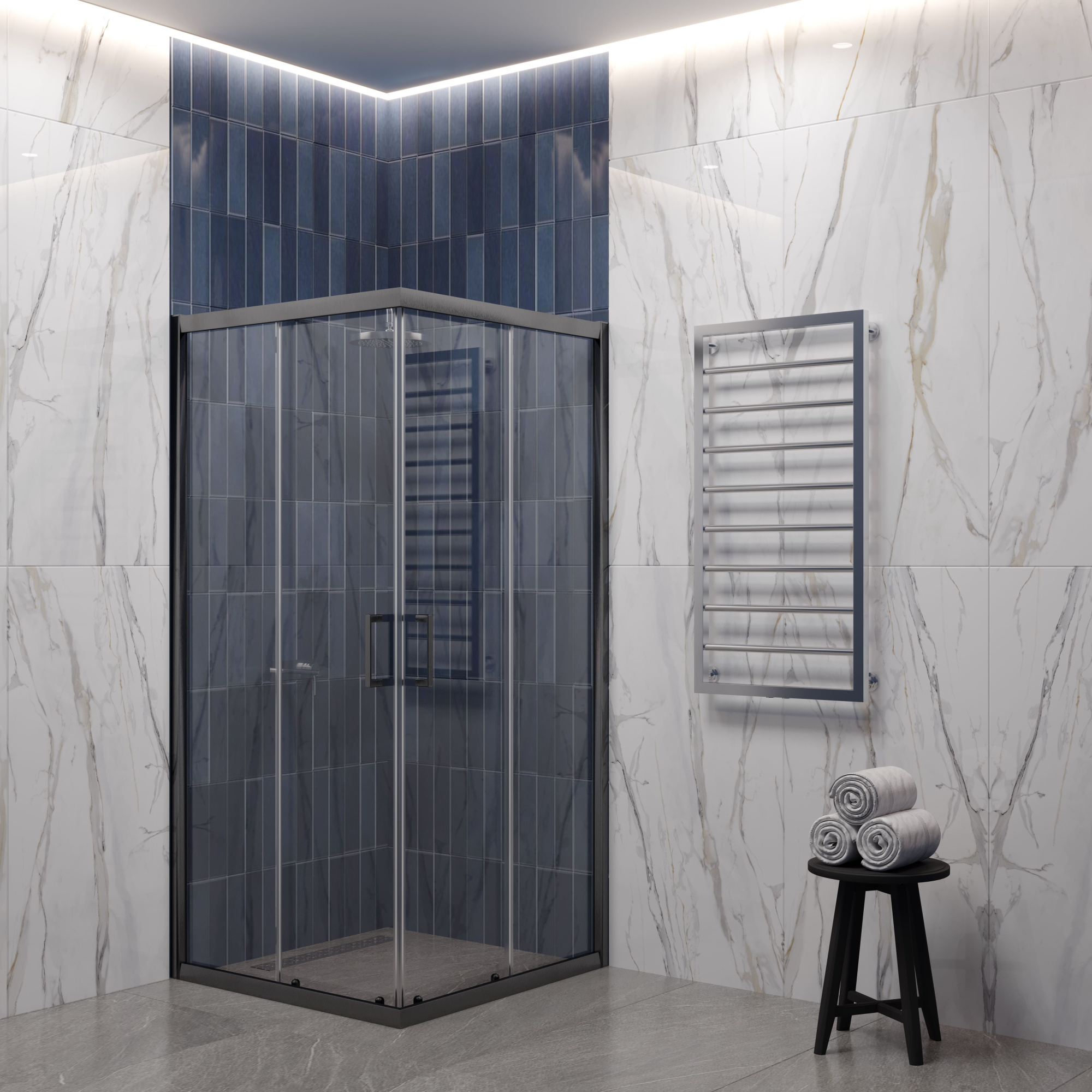 EG3G Душевое ограждение квадрат EvaGold 100х100, профиль оружейная сталь, прозрачное стекло