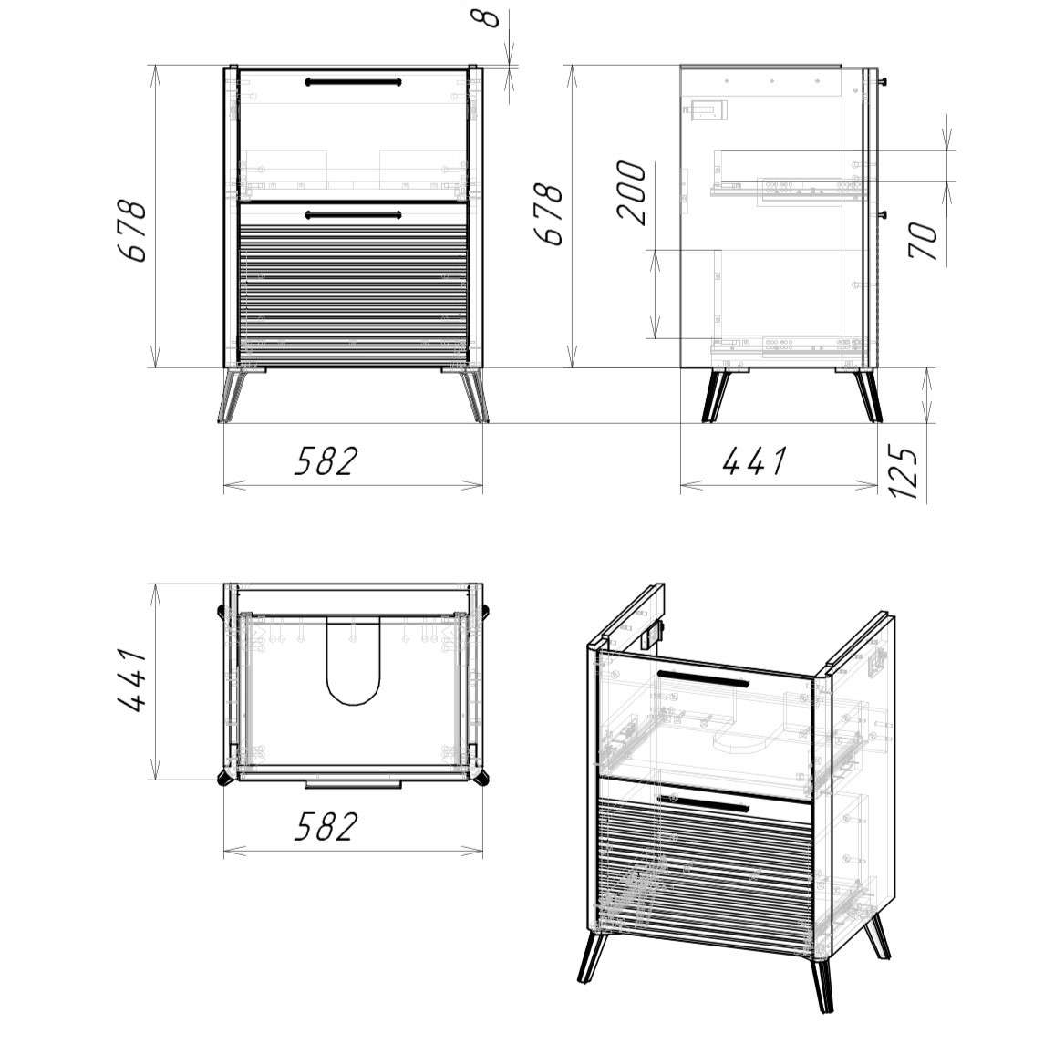 60 Тумба Альтера 60 (ум. Мирра 600, Мирра 600 слим), цвет серебристый