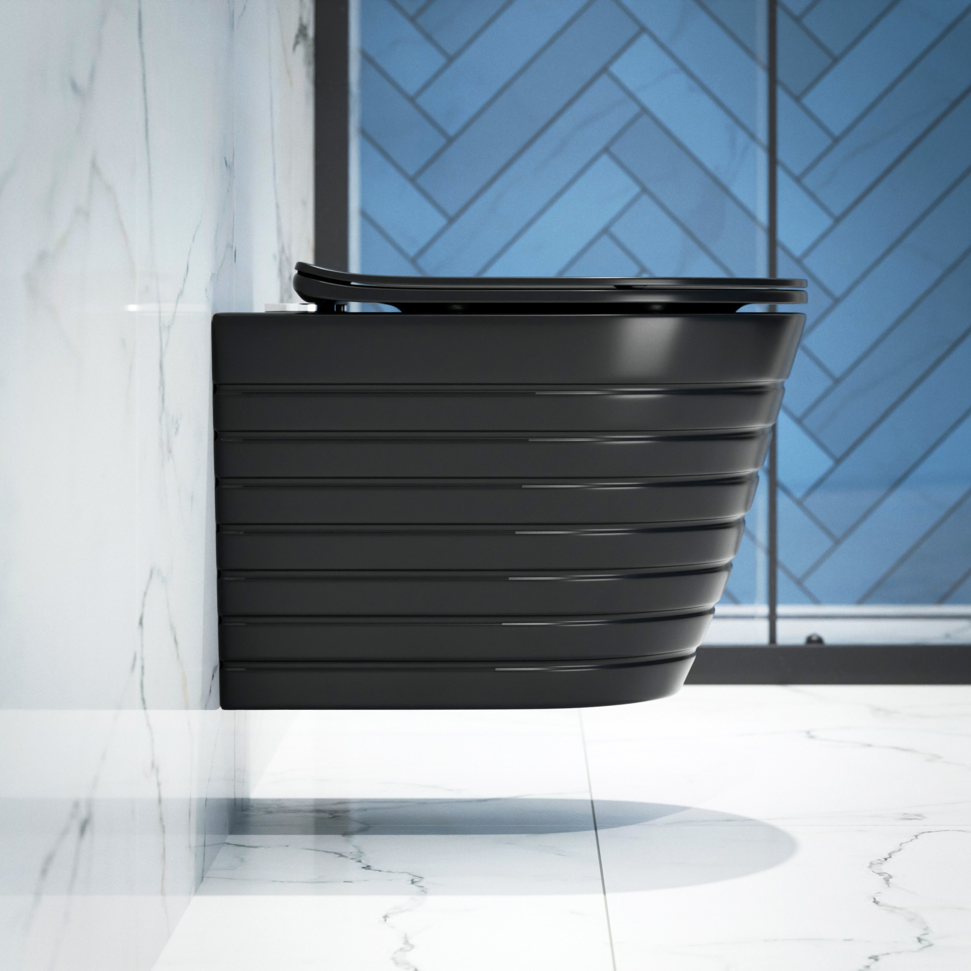 Унитаз подвесной K703BM черный матовый безободковый, сиденье тонкое ДП, крепления