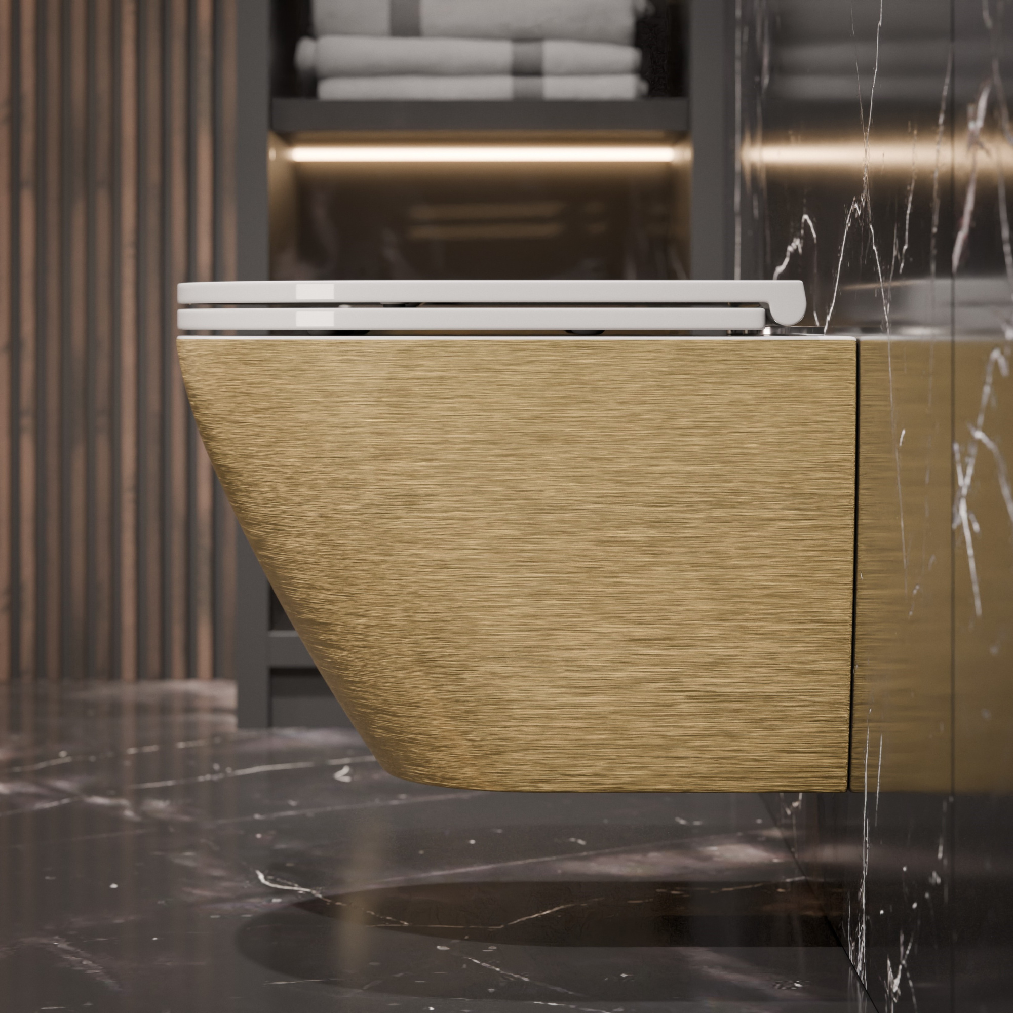 Унитаз подвесной K704G золотой безободковый, сиденье тонкое ДП, крепления