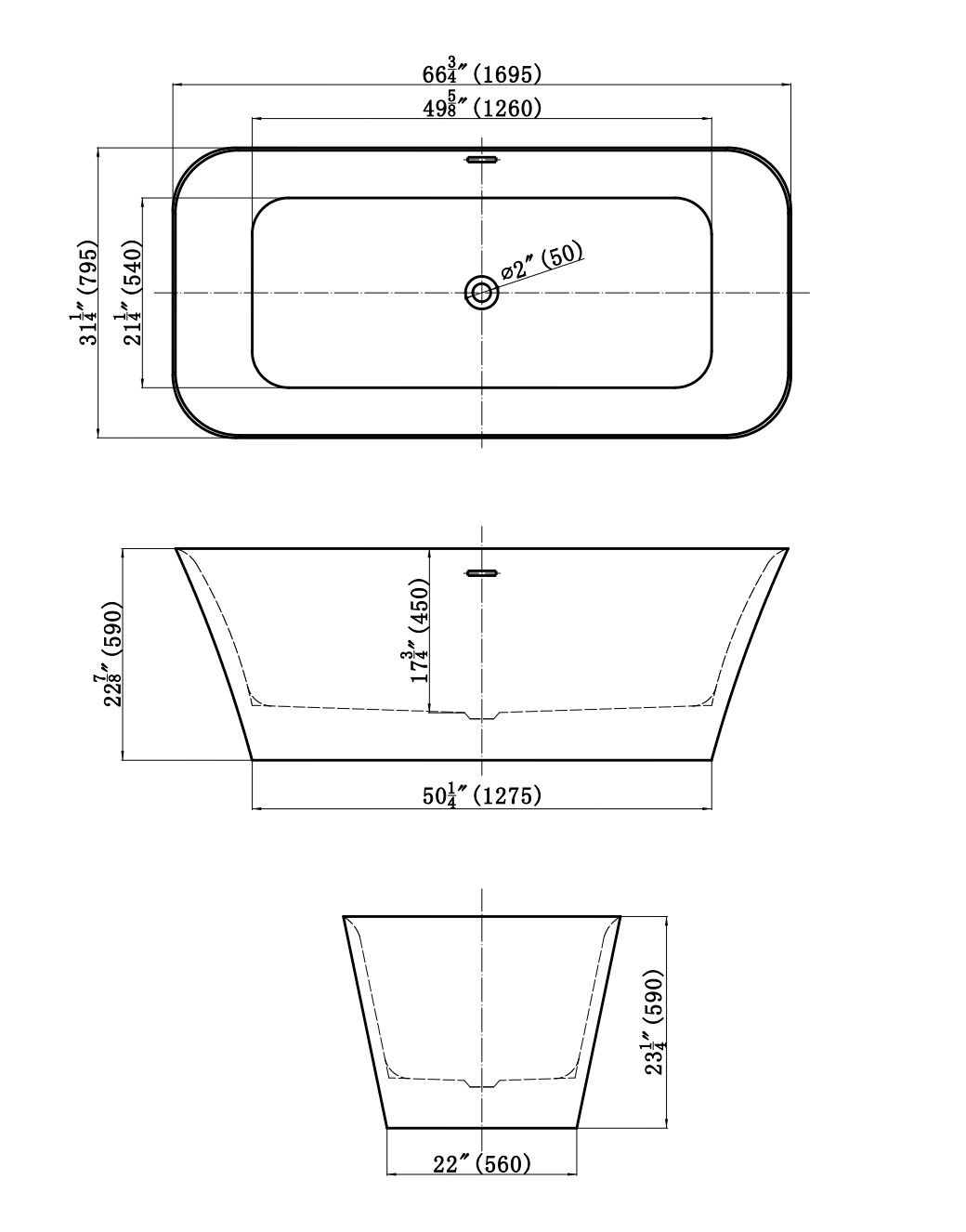 Акриловая ванна EvaGold ИСОНА 170х80 см, отдельностоящая