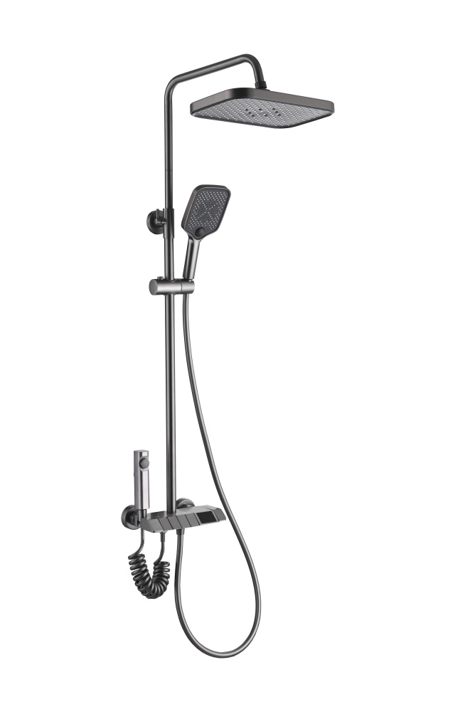 Amazonia FS11GR-PVD Душевая стойка (150 см) со смесителем, гигиеническим душем, латунь, оружейная сталь EvaGold
