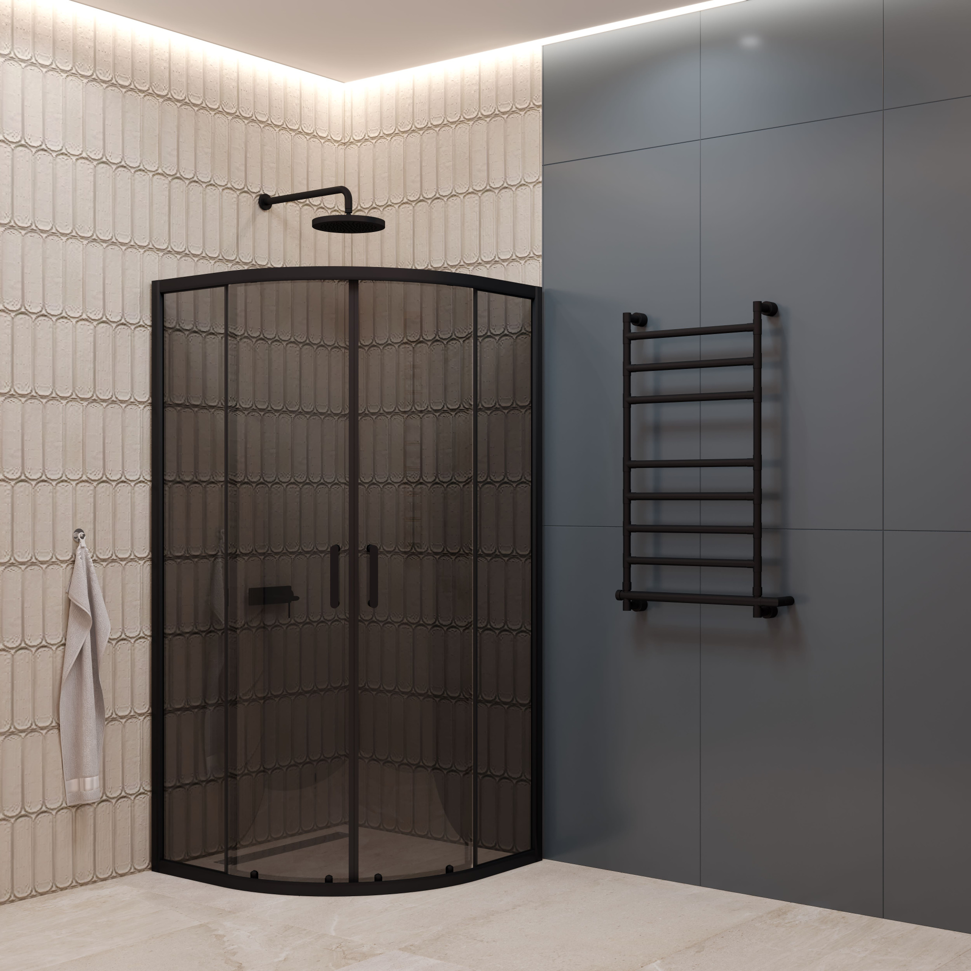 EG4BT Душевое ограждение полукруг EvaGold 100х100,профиль черный матовый, тонированное стекло