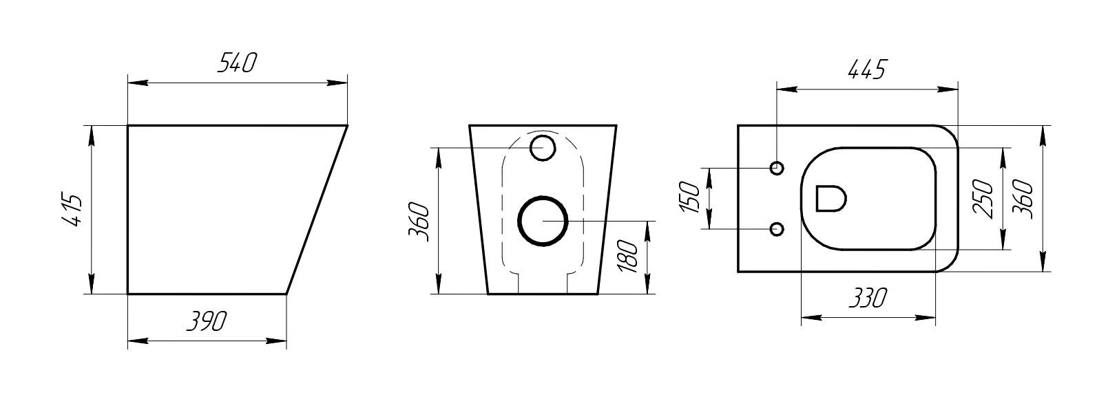 Унитаз приставной P03 безободковый, сиденье тонкое ДП, крепления